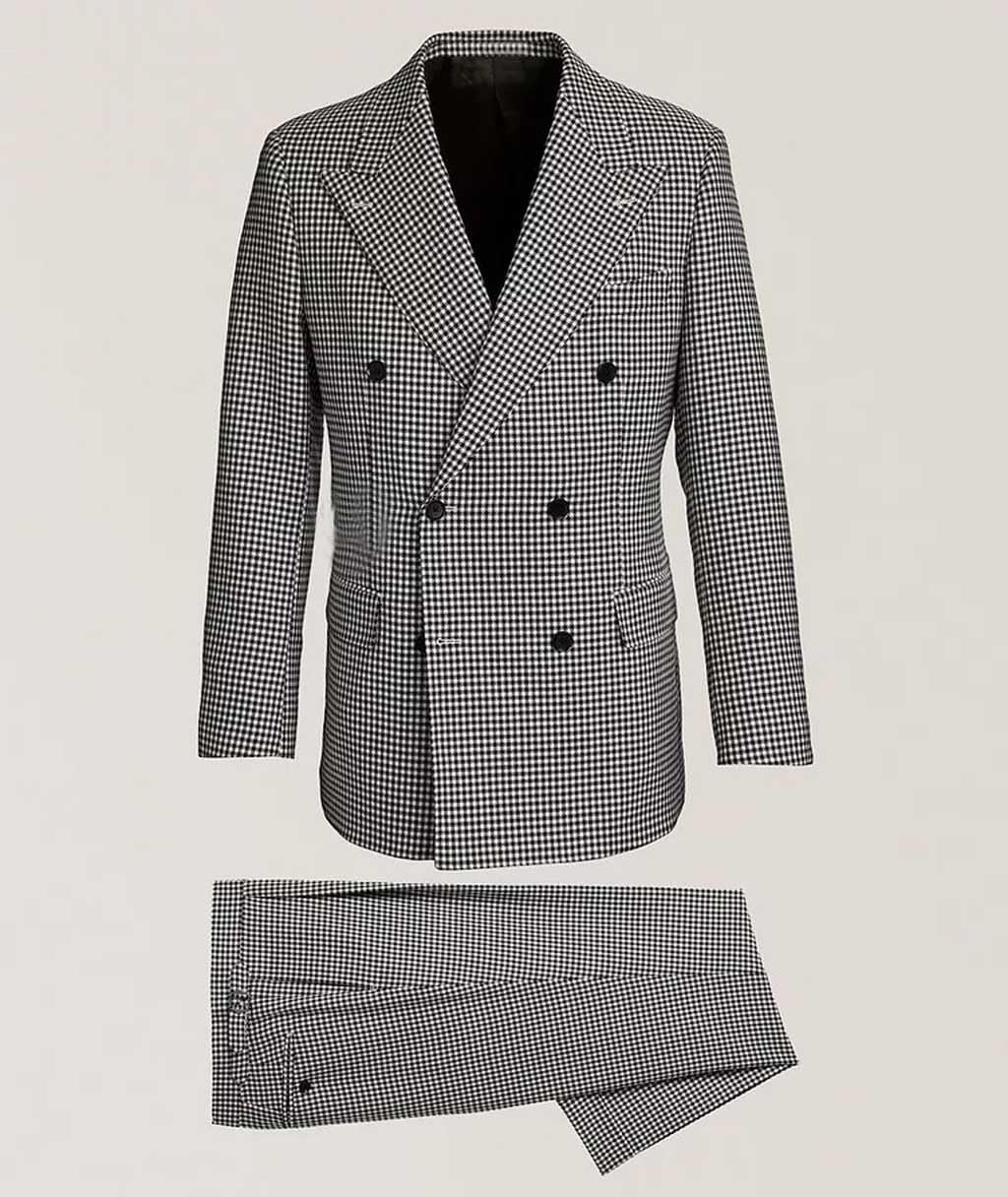 VENNYNG Men's Houndstooth Suits Two Piece Double Breasted Outfits Plaid Casual Wedding Tuxedo Jacket Pant