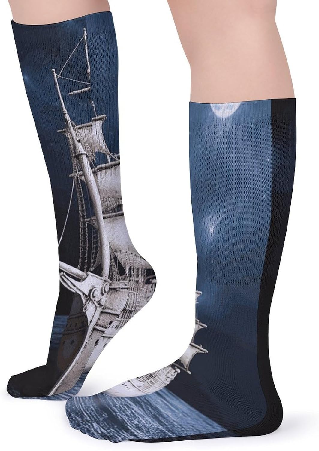 Vintage Nautical White Ship Crew Socks Cozy Casual Calf Socks Lightweight Long Work Sock Breathable Athletic Sock for Hiking Sports Running 5 Pairs