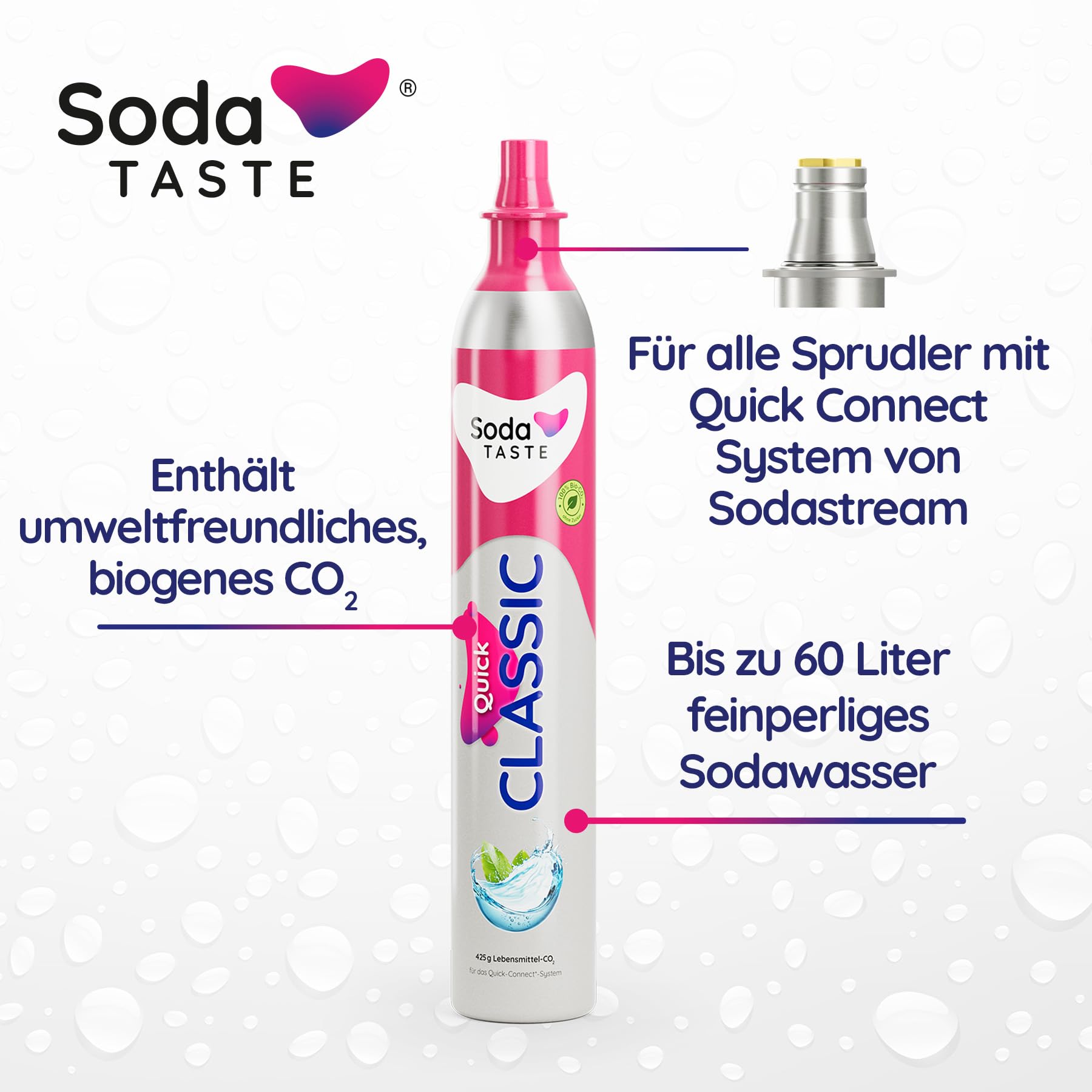 SodaTASTE Quick Classic CO2-Zylinder kaufen 2er-Pack (Reservezylinder) für Wassersprudler mit Quick Connect System, für bis zu 120l gesprudeltes Wasser