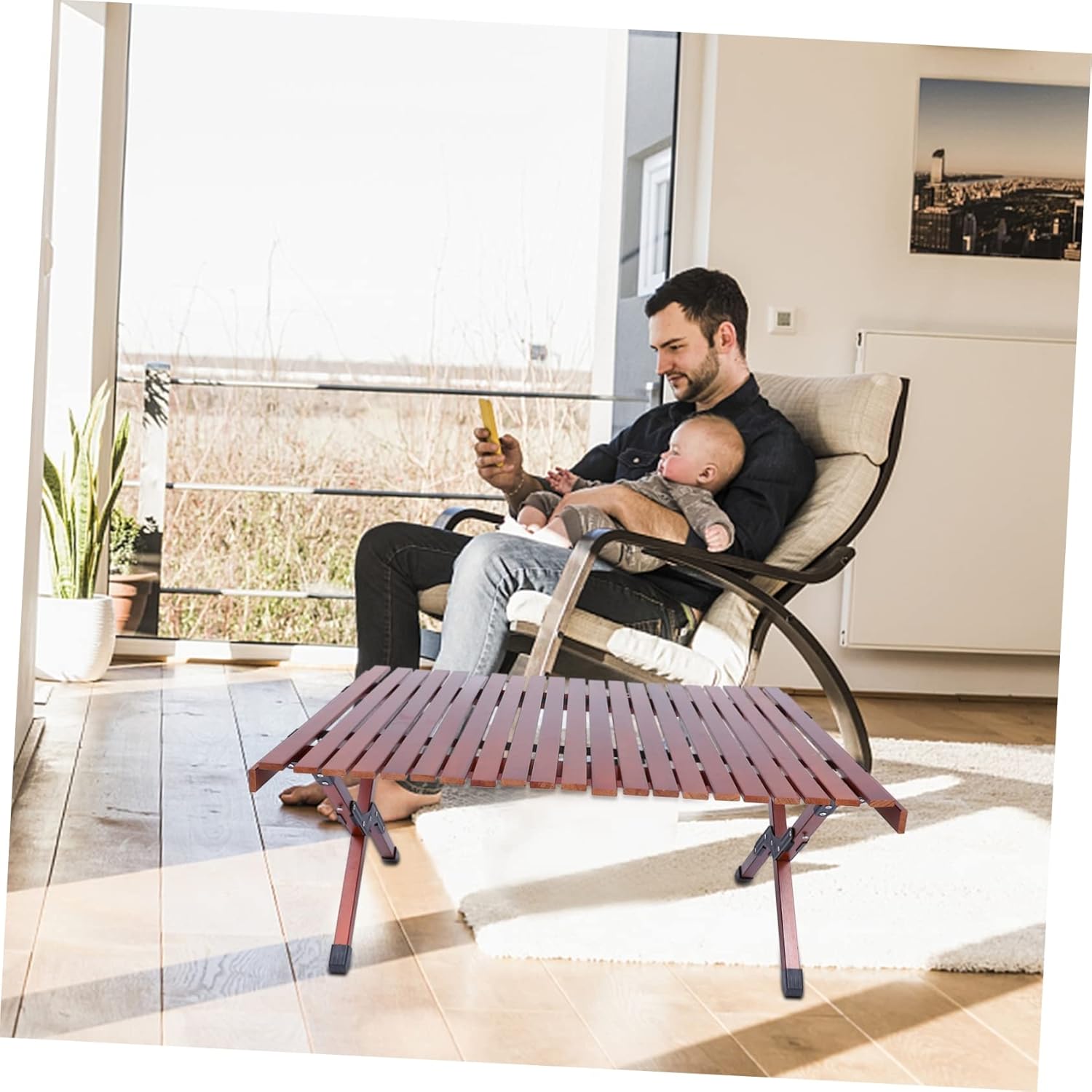 Mipcase Portable Folding Wooden Picnic Table for Outdoor BBQ and Camping Lightweight Easy to Carry Weather Resistant 4-Seat Capacity