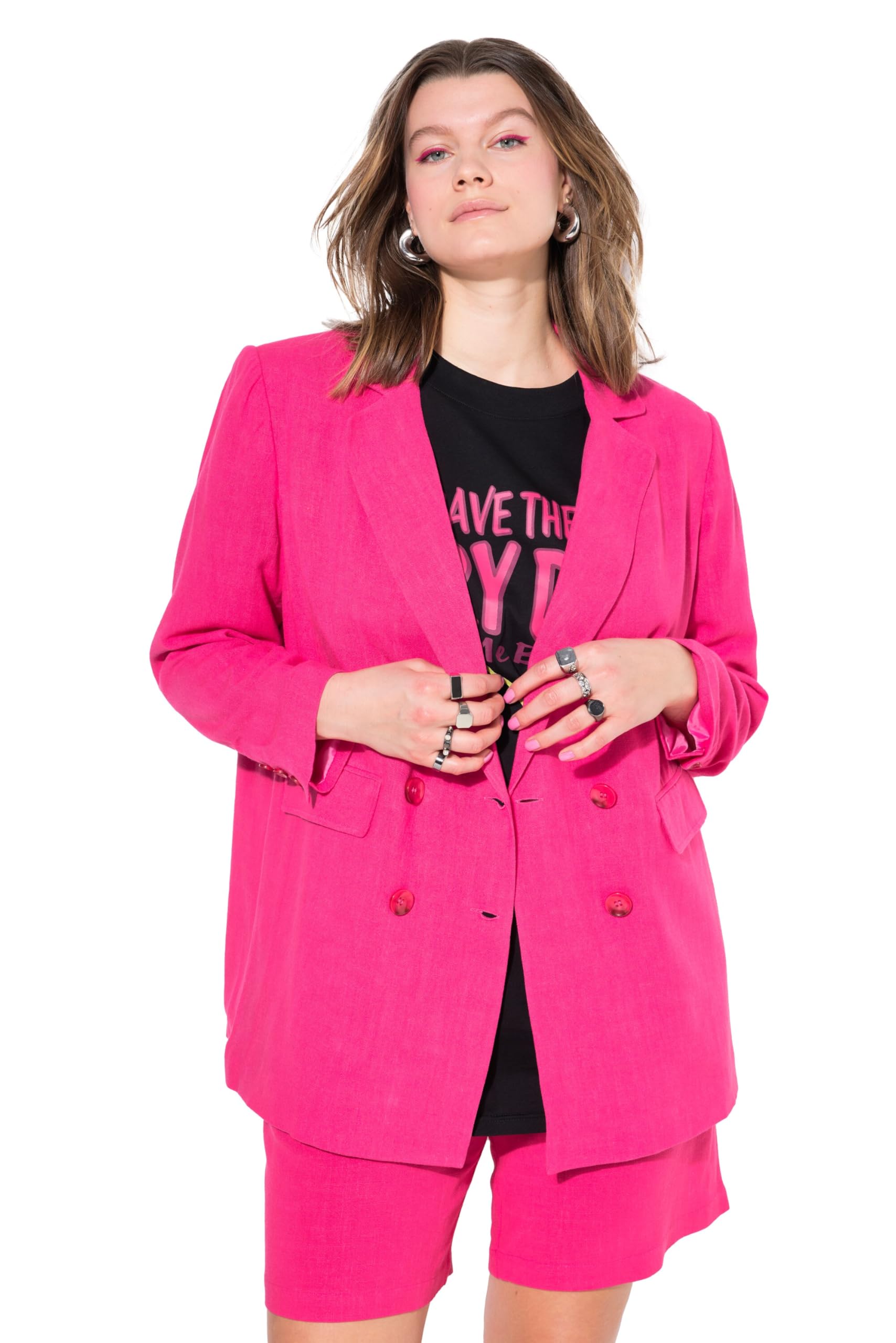 Studio Untold Damen große Größen Übergrößen Plus Size Leinenmix-Blazer, Loose Fit, Doppelreiher 839307