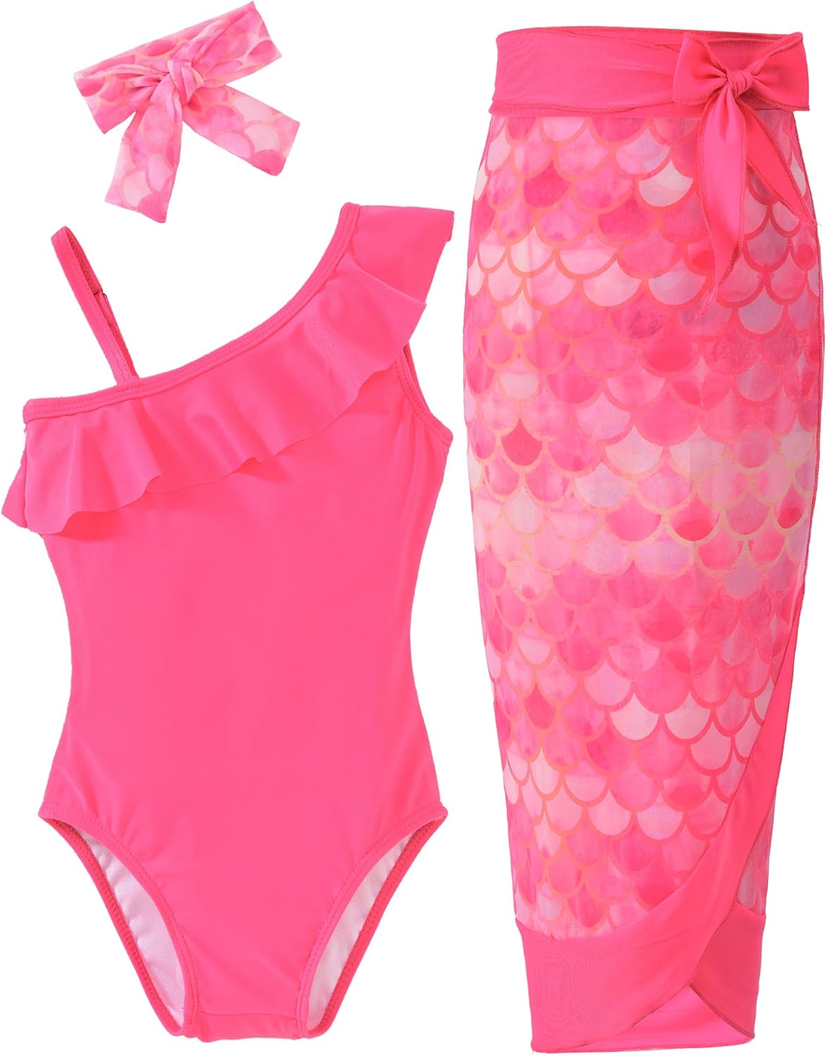 HINTINA Toddler Girl One Piece Ruffle Swimsuit with Cover Up Skirt Bathing Suit Swimwear 2-7Y 4-5T Hot Pink