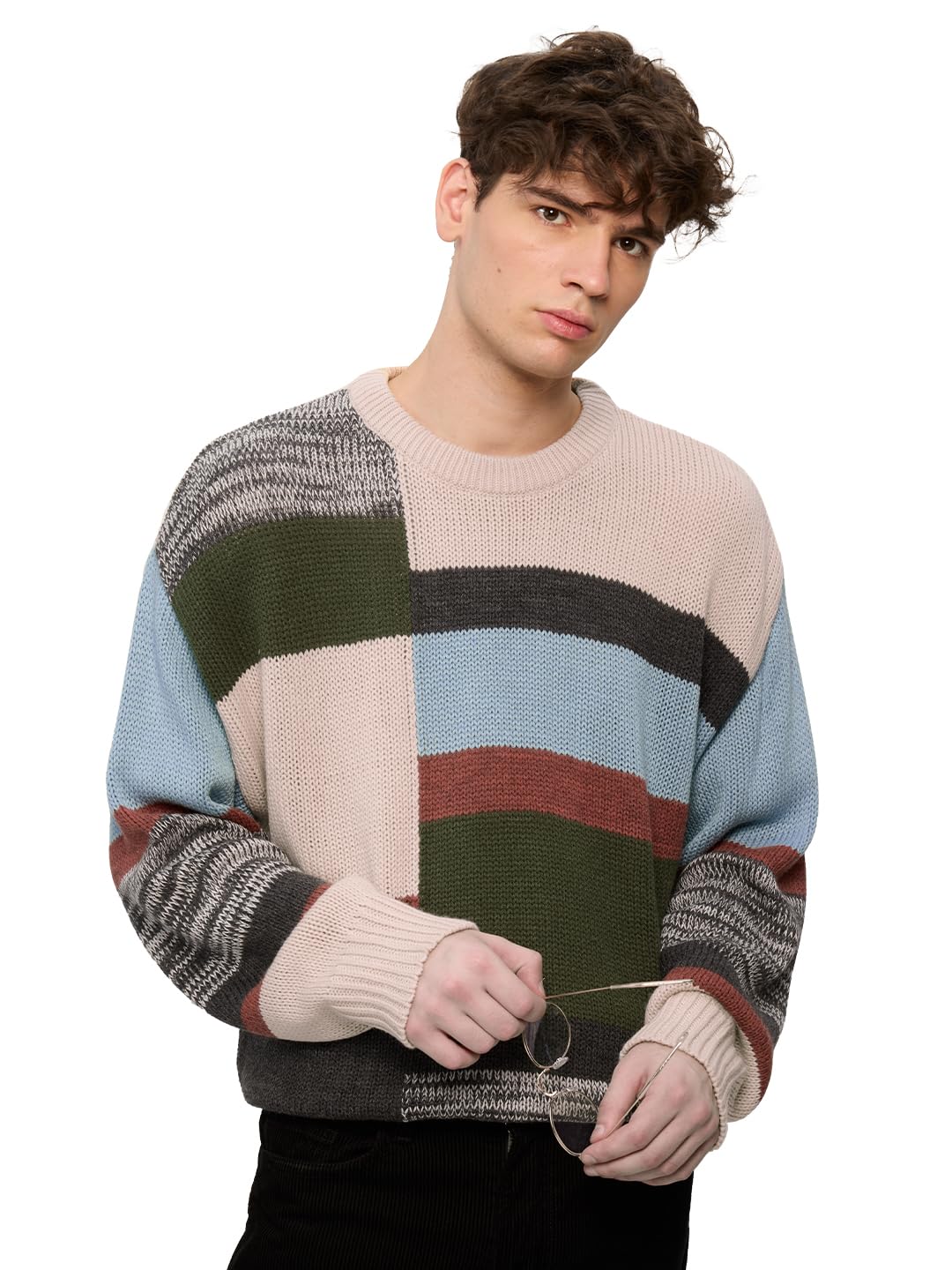 the souled store Colourblock Pullover: Nautical Hues Men and Boys Long Sleeves Round Neck Cotton Oversized Pullovers-picture-50