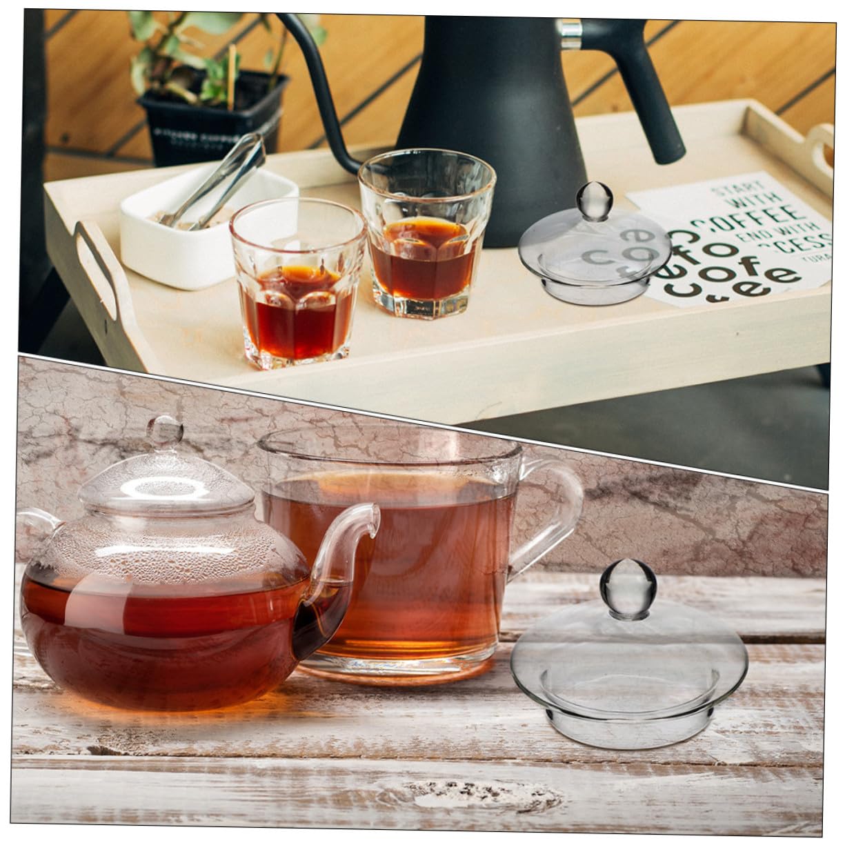 Filtro de Té de Vidrio Tapa, 4 Piezas, para Tetera 600ml y 1000 Ml