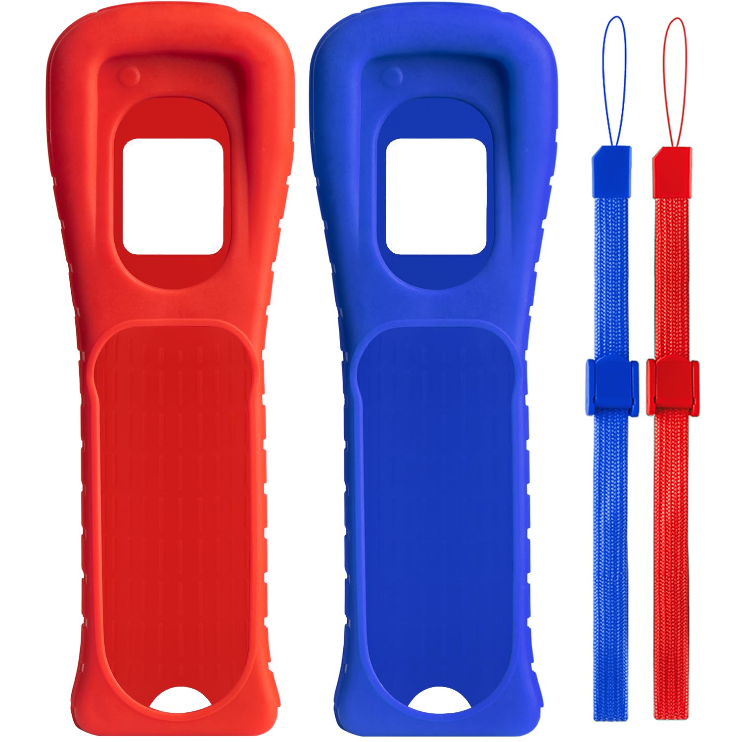 2 Packs Silicone Skin Case Cover with Wrist Strap for Nintendo Wii Remote Controller (Red+Blue) 2 Packs Silicone Skin Case Cover with Wrist Strap for Nintendo Wii Remote Controller (Red+Blue)