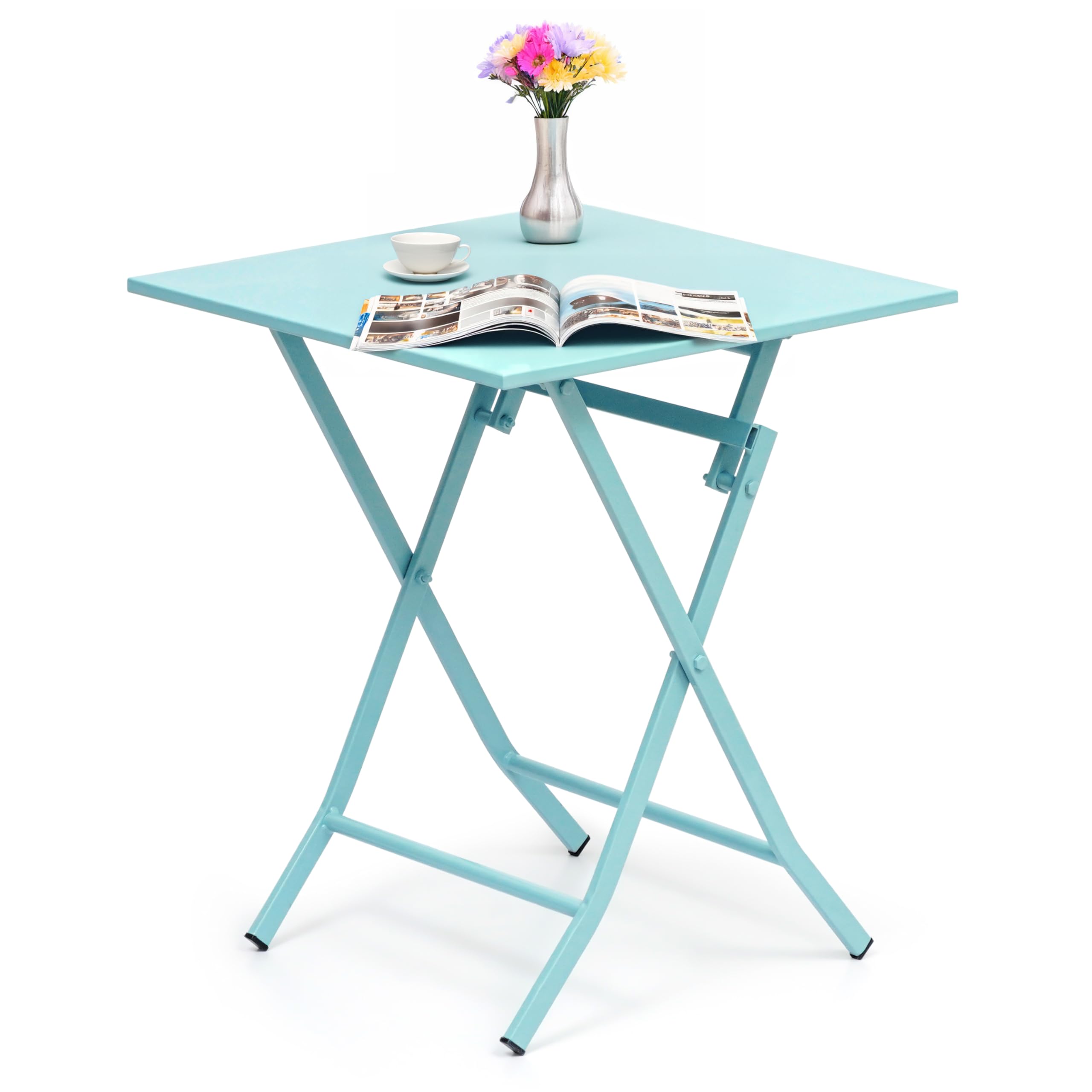 Livzing Metal Folding Camping Table | Sturdy, Portable, 100kg Load Capacity | Foldable Patio, Dining Table |Travel-Friendly Patio, Garden Bench – Blue