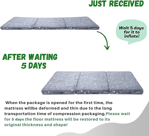 Miniatura 7 de MeMoreCool Colchón plegable de dinosaurio brillante para niños, tapete triple para siesta para niños pequeños, futón portátil para dormir o cama de