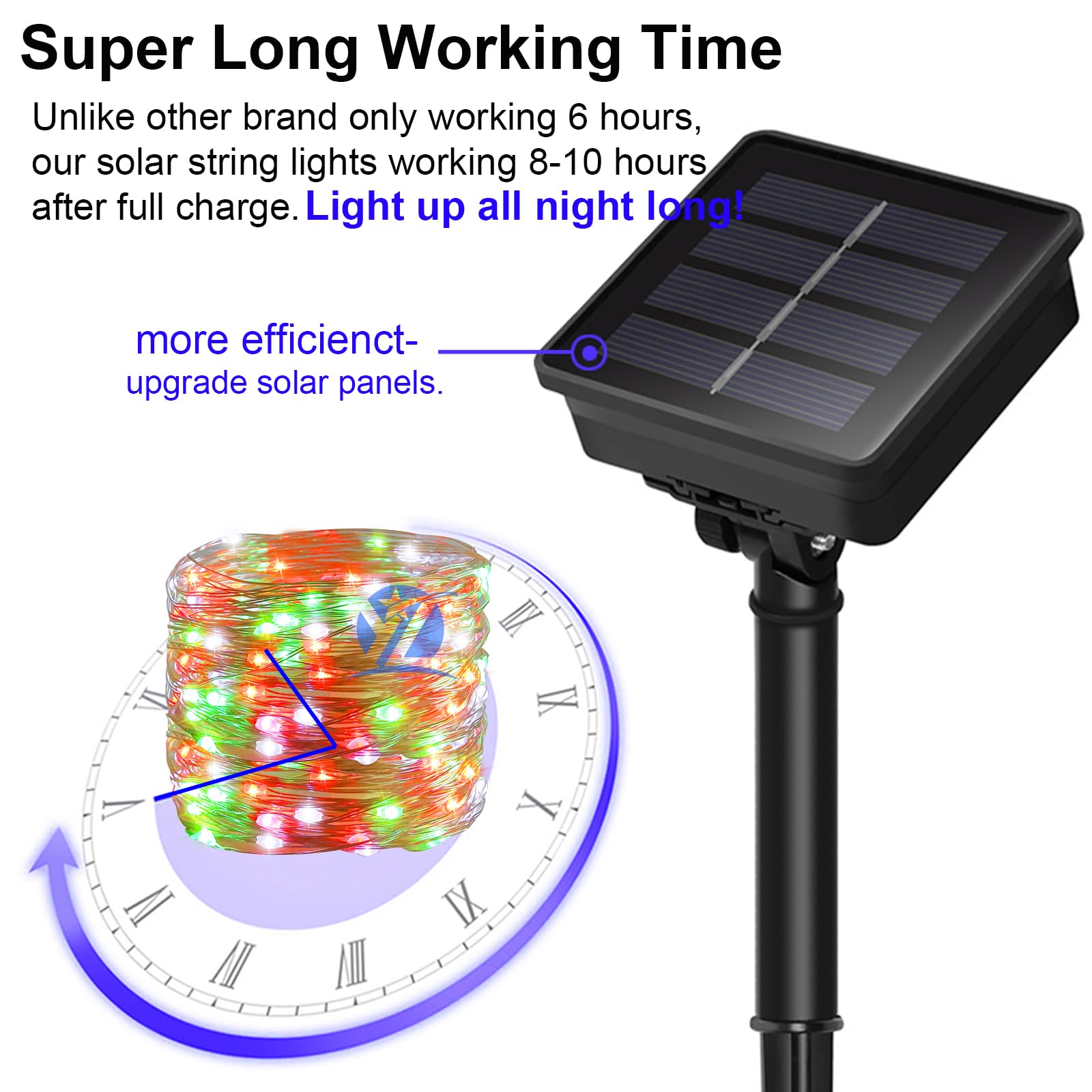 Filo di luci natalizie a energia solare, per esterni, impermeabili, 100 LED (confezione da 2) (2 pezzi), 8 modalità di illuminazione, per giardino, patio, recinzione, balcone, esterni