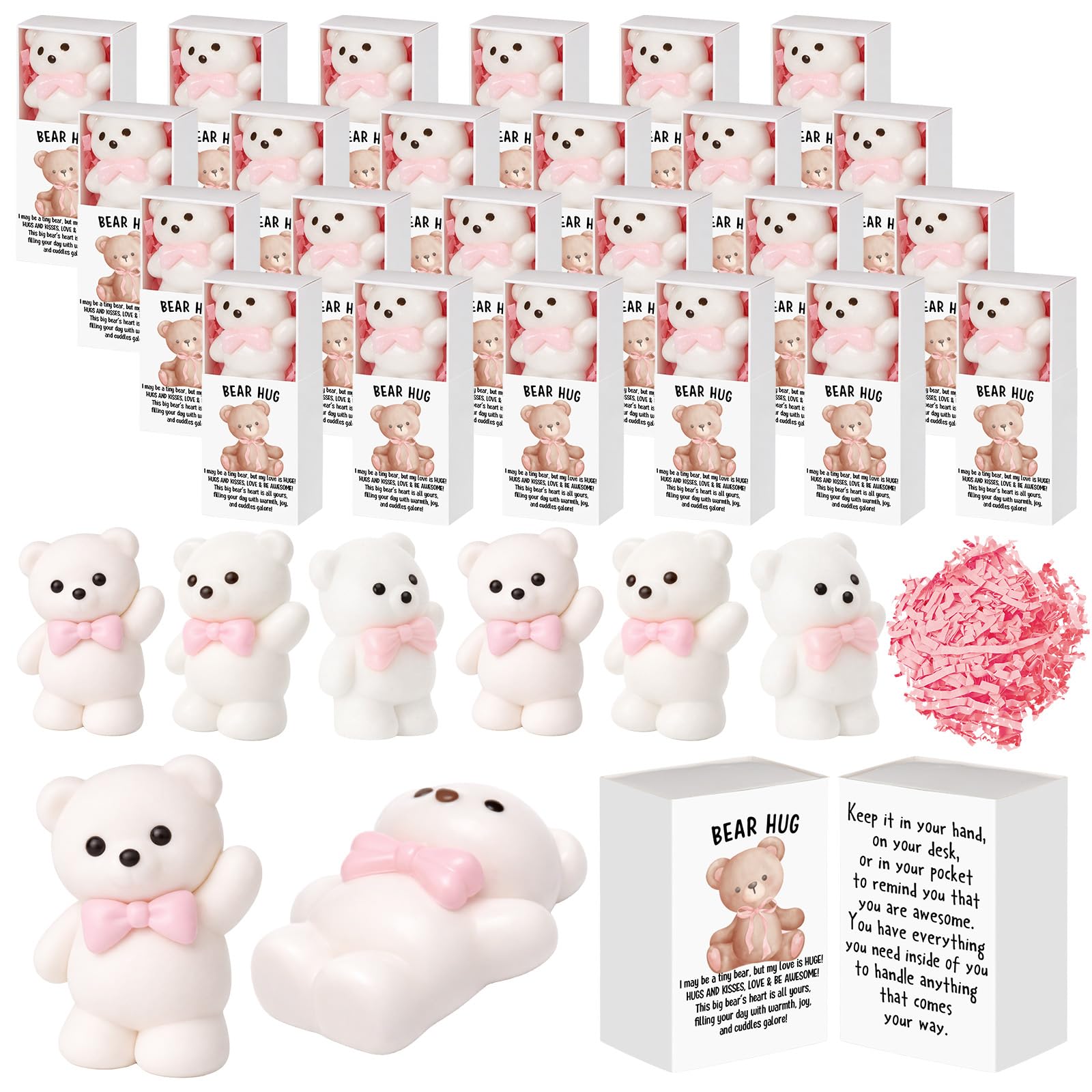 Set di 48 orsetti con fiocco rosa, idea regalo per feste