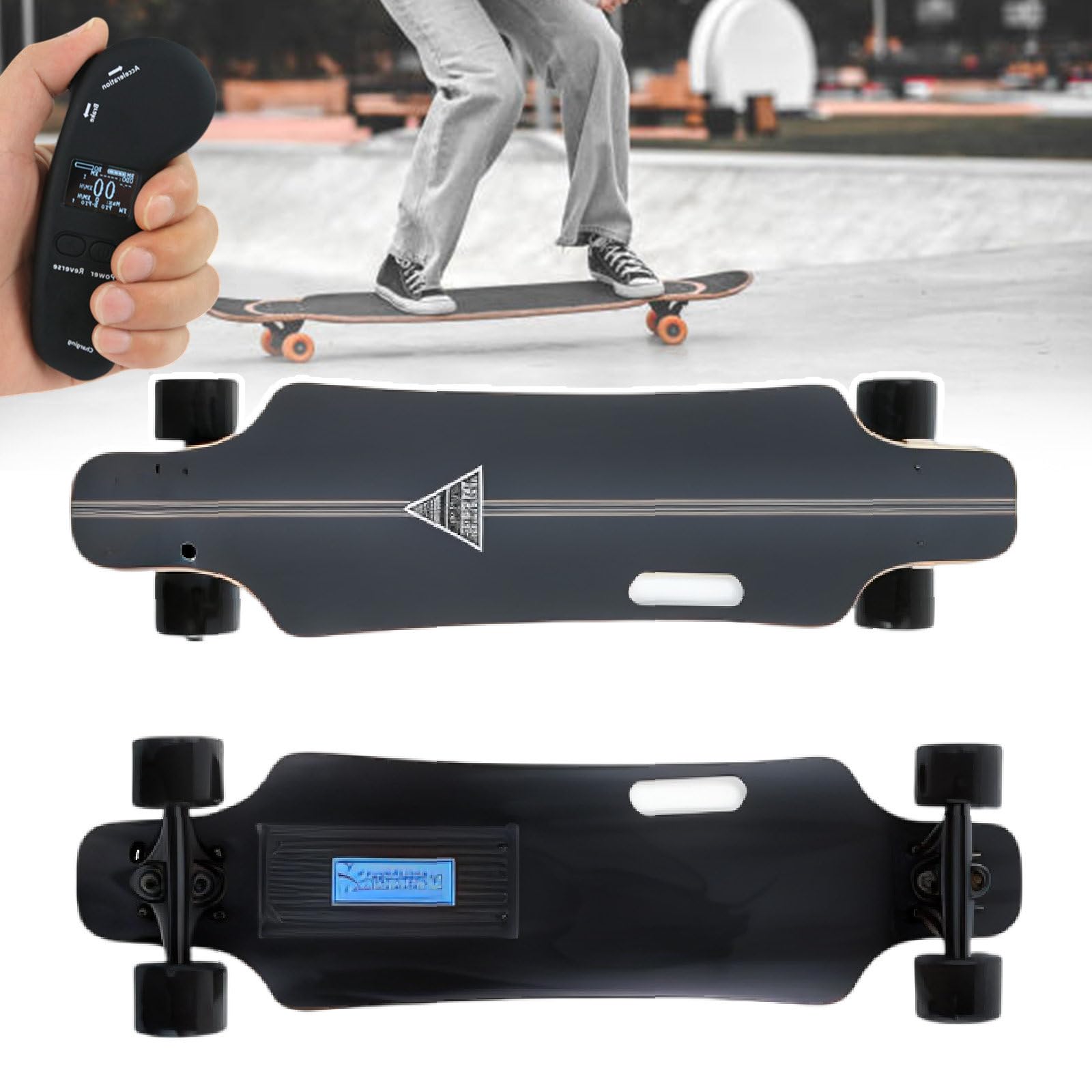 Skateboard Électrique/Planche De Croisière Motorisée avec Télécommande LCD Améliorée - Double Moteur 700 W, Vitesse Maximale De 15 À 35 Km/H (en Option), Freinage À 4 Vitesses 22km