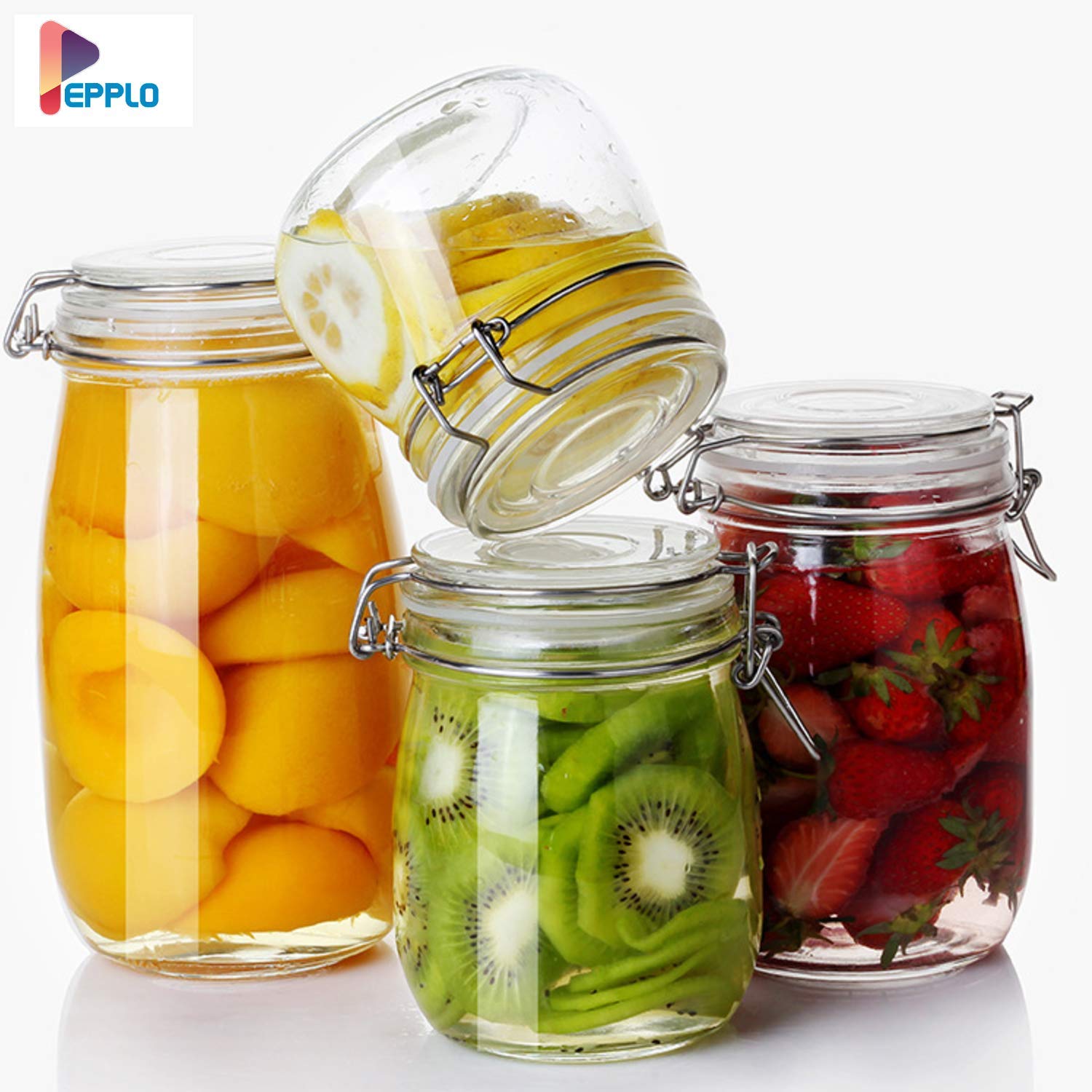 pepplo Lot de 4 boîtes hermétiques en verre avec couvercles - 726,31 g - Avec joint de conservation transparent - Fermeture à clip métallique pour la cuisine - Pour la mise en conserve des céréales