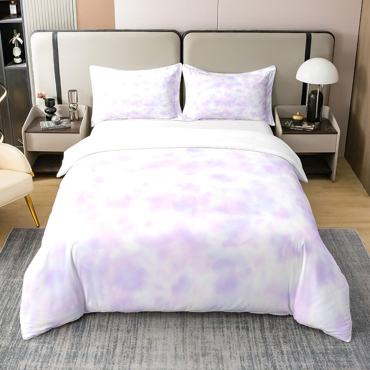 2 Pieces Purple Tie Dyed Duvet Cover 100% Nature Cotton Twin,Bohemian Watercolor Hippie Tie Dye Comforter Cover with Zipper Closure,Abstract Pigment Smudging Super Soft Bedding (Not Comforter)