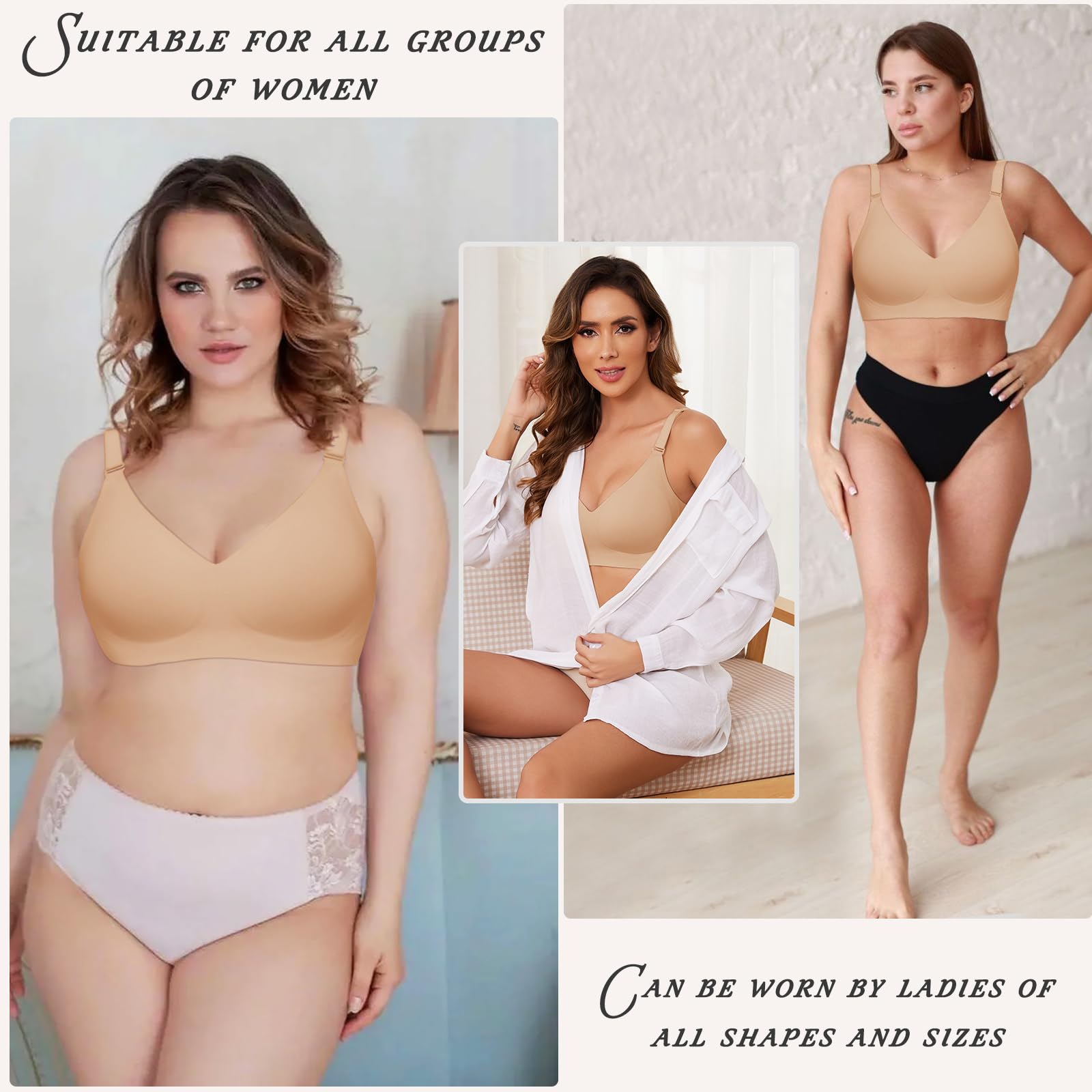 Xnova Sujetadores Mujer sin Aros con Relleno Sujetador Reductores sin Costuras Sostenes de Mujer Push Up Bralette Comodos Brasier de Dormir