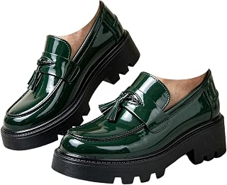 Generic Round Toe Loafers for Women Platform Slip-On Patent Faux Leather Flat Shoes
