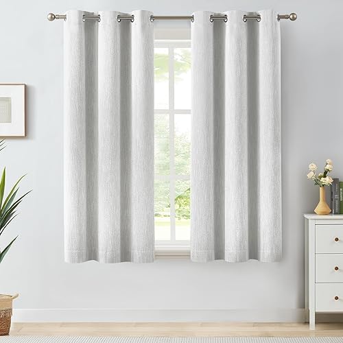 Miniatura 17 de Melodieux Elegantes cortinas opacas de algodón para oscurecer la habitación, para sala de estar, dormitorio, con aislamiento térmico, paneles de