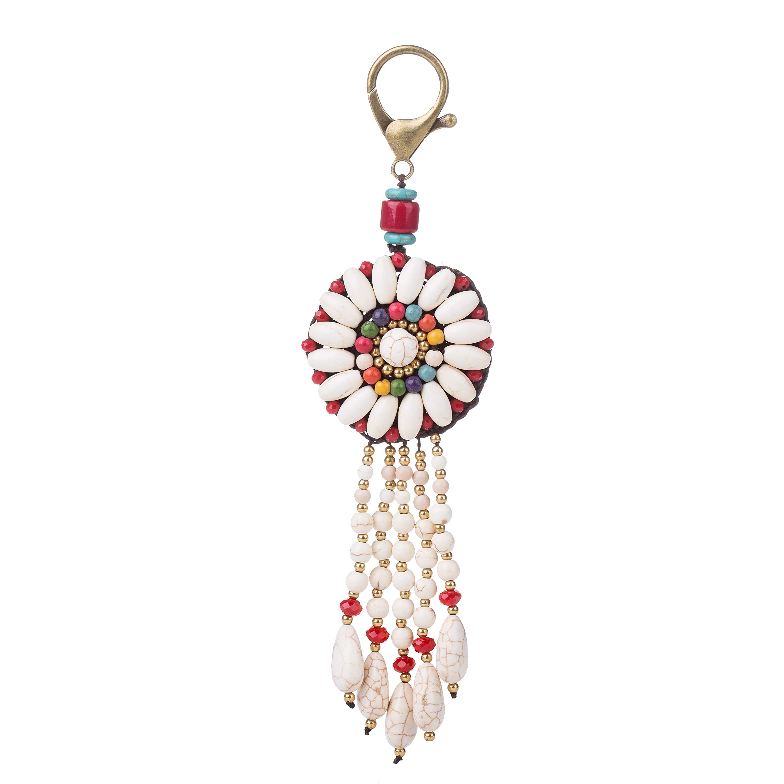 SAELACY Bohemian Retro Keychain for Women Girls Vintage Handmade Colored Stones Tassels Flower Charms Key Chain