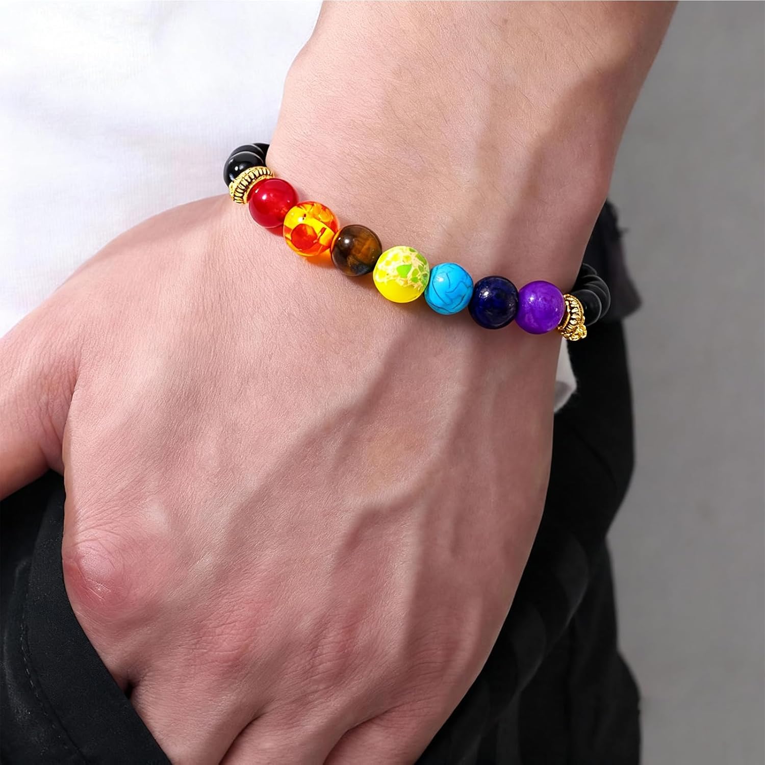 7 Chakra Healing Stone Bracelet for Women,Healing Obsidian Beaded Stretchy Bracelets for Women;Anxiety protection bracelet - Image 8