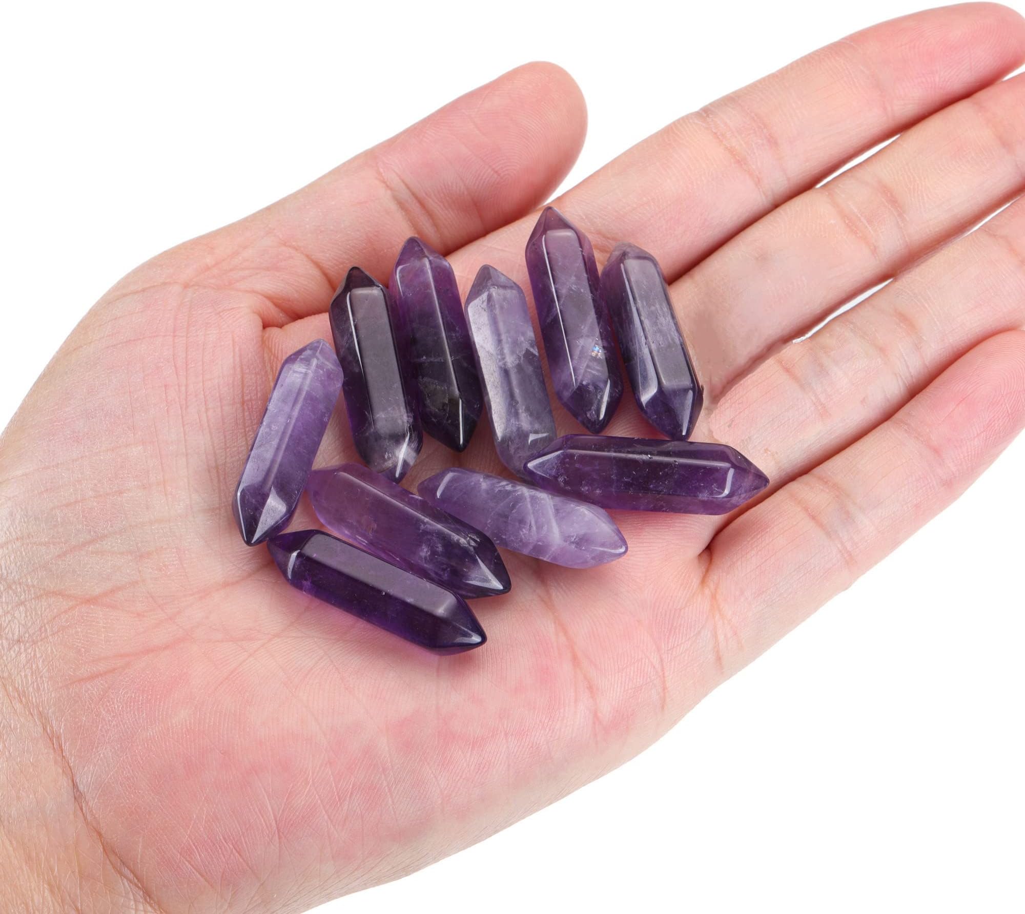 3pcs Amethyst Healing Crystals Points Bulk Hexagonal Healing Crystals Stone Wands Set Natural Quartz Crystals Gemstones for Meditation Chakra Balancing Crystal Therapy Gift