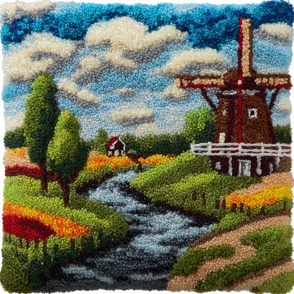 Wallustrioaw Windmills In The Village Diy Latch Hook Kits For Adults,