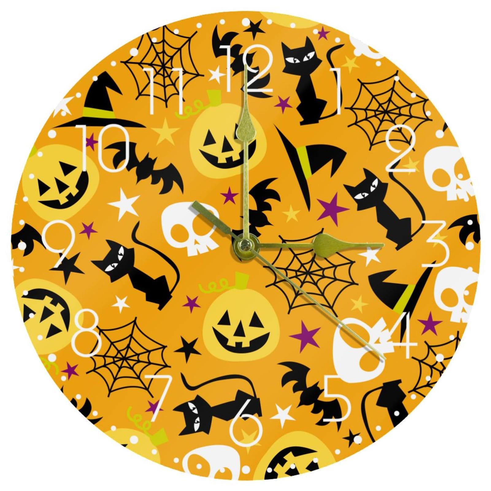 Horloge murale silencieuse Halloween chat et fantôme sans tic-tac