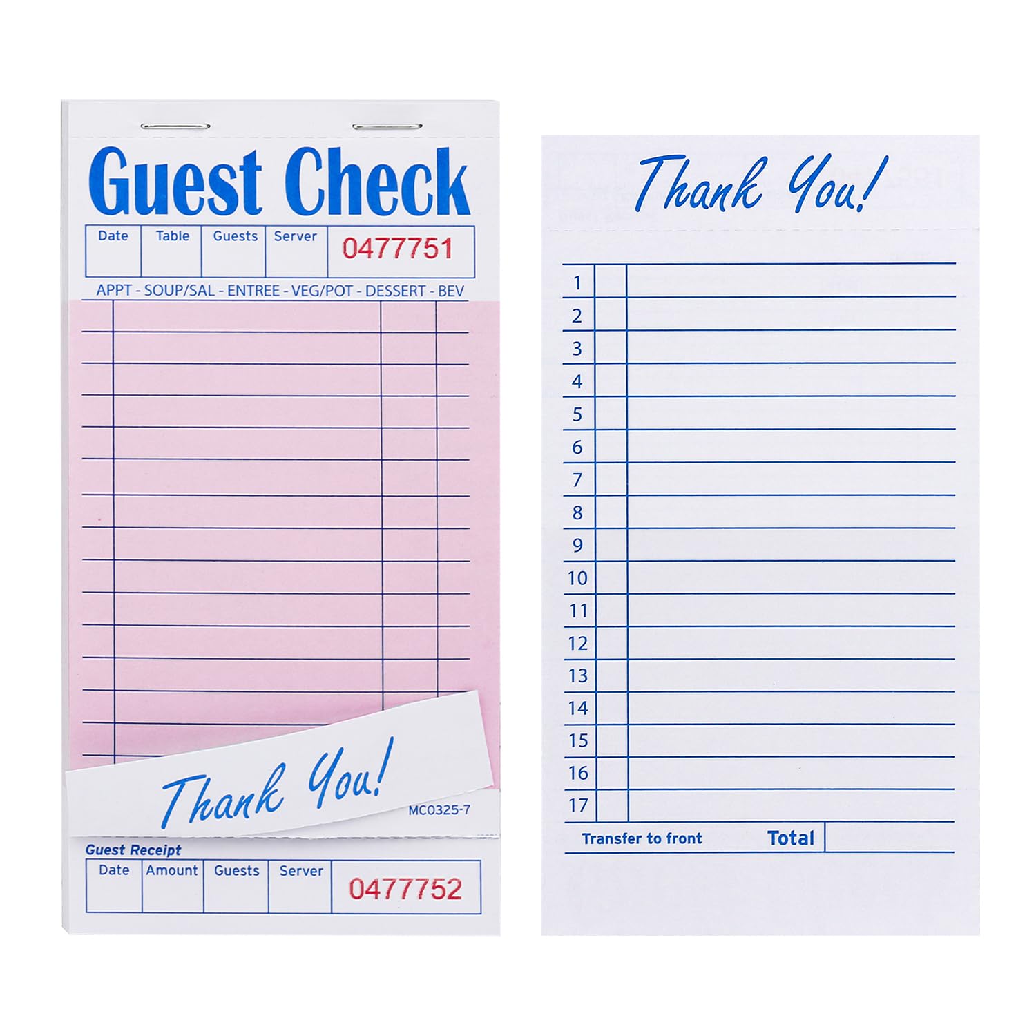 Methdic Guest Checks - Bloc de notas de servidor rosa, 1000 pedidos, bloc de notas para camarera para restaurantes (20 libros)