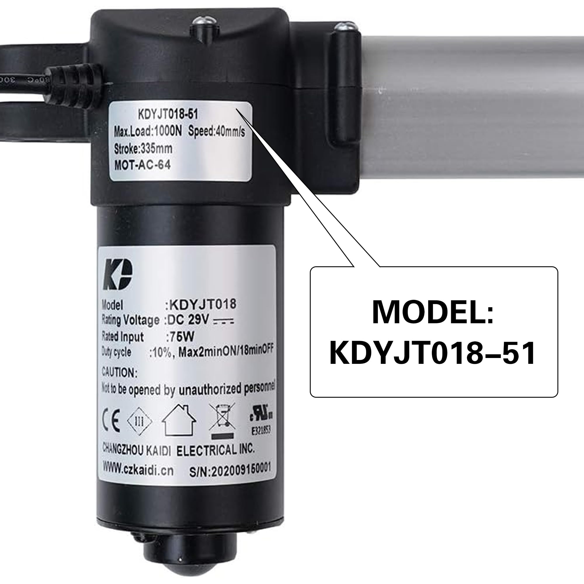 Kaidi Power Recliner Elevador Sillas Lineales Actuador Modelo KDYJT018-51 Motor Reemplazo