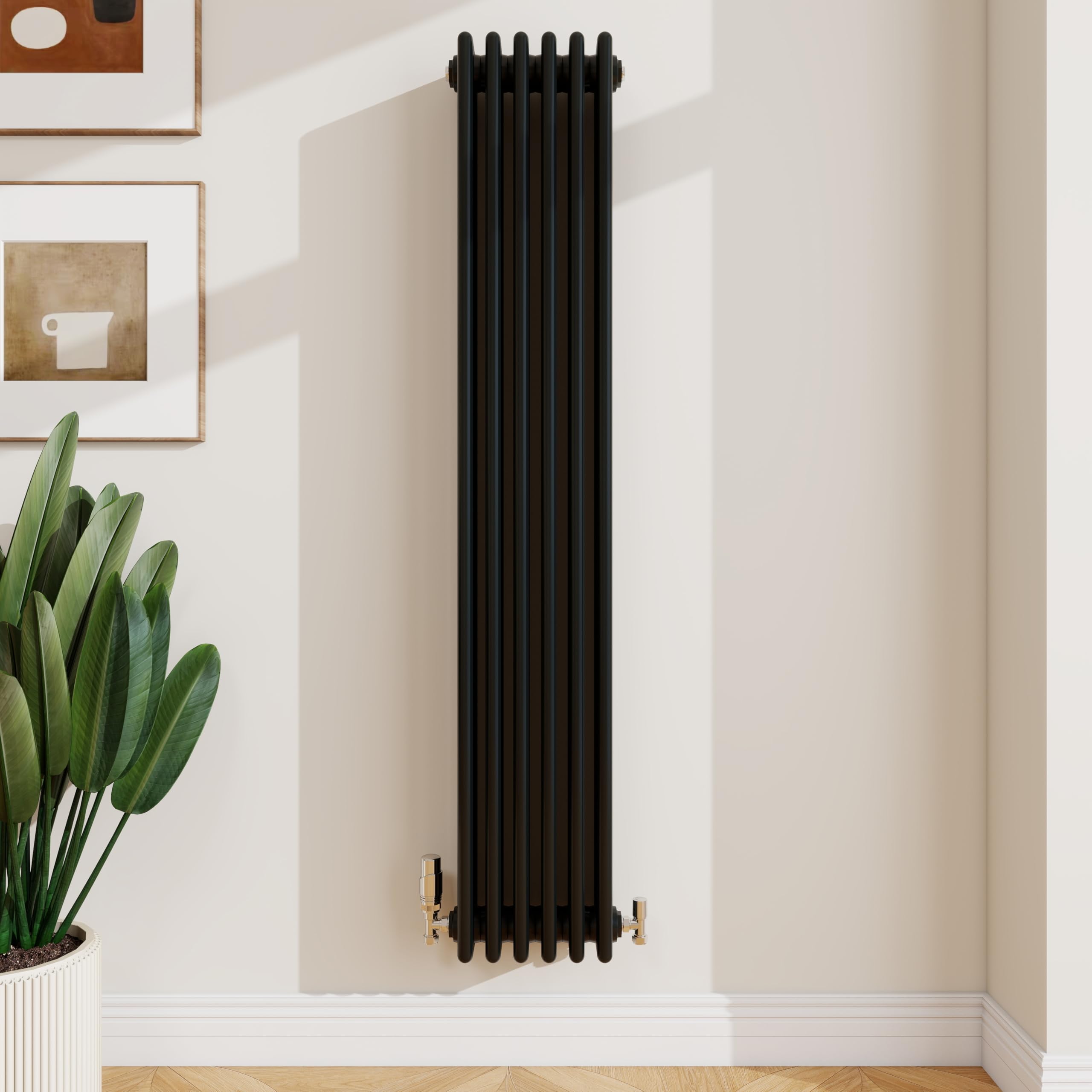 SLINE SANITARY 1500x290mm Cast Iron Style Traditional 4 Column Vertical Black Central Heating Radiator