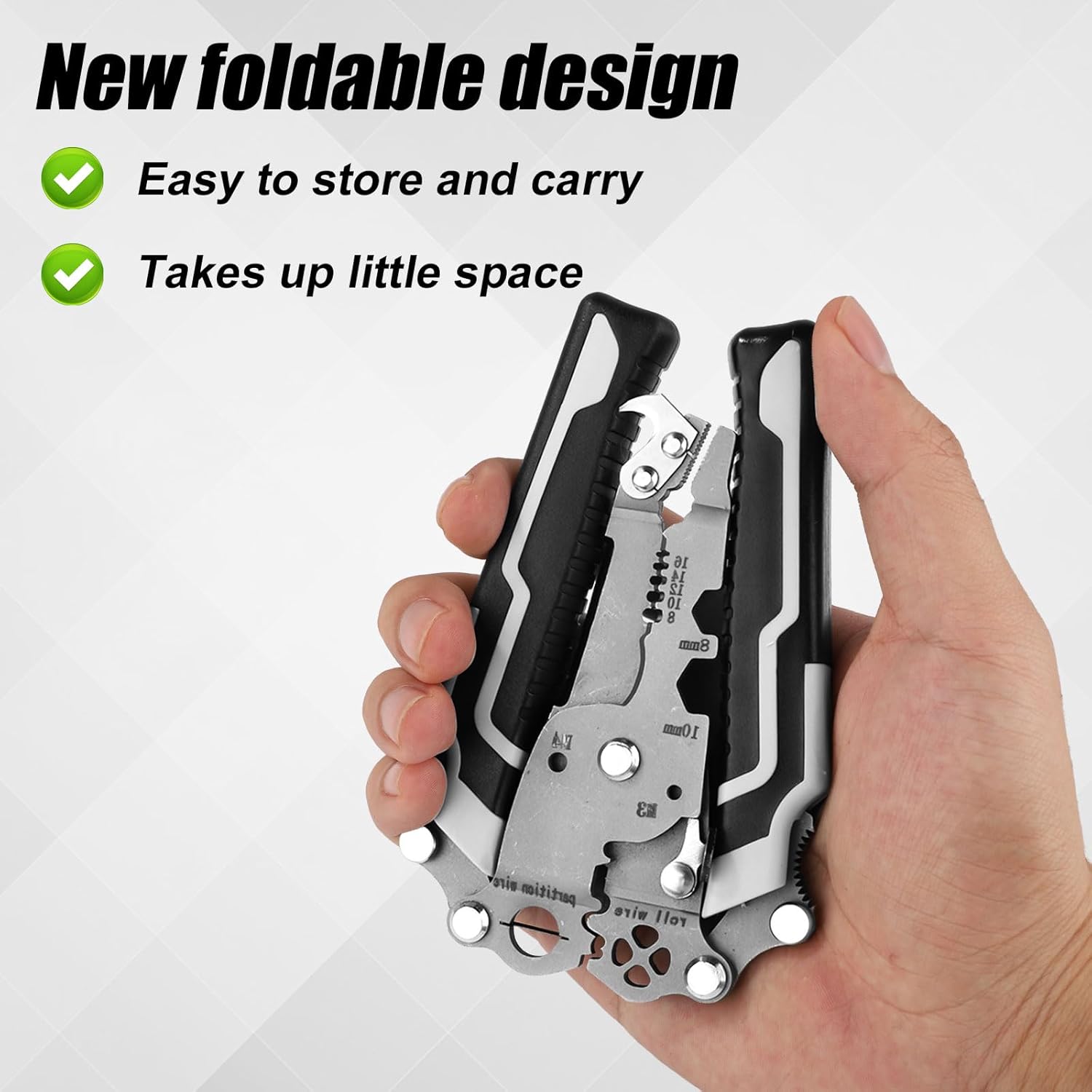 18 in 1 Foldable Wire Stripper, Foldable Multifunctional Wire Stripper Wire Stripping Pliers Wire Stripper Crimper Wire Crimping Tool for Electricians Home Construction DIY Crafts