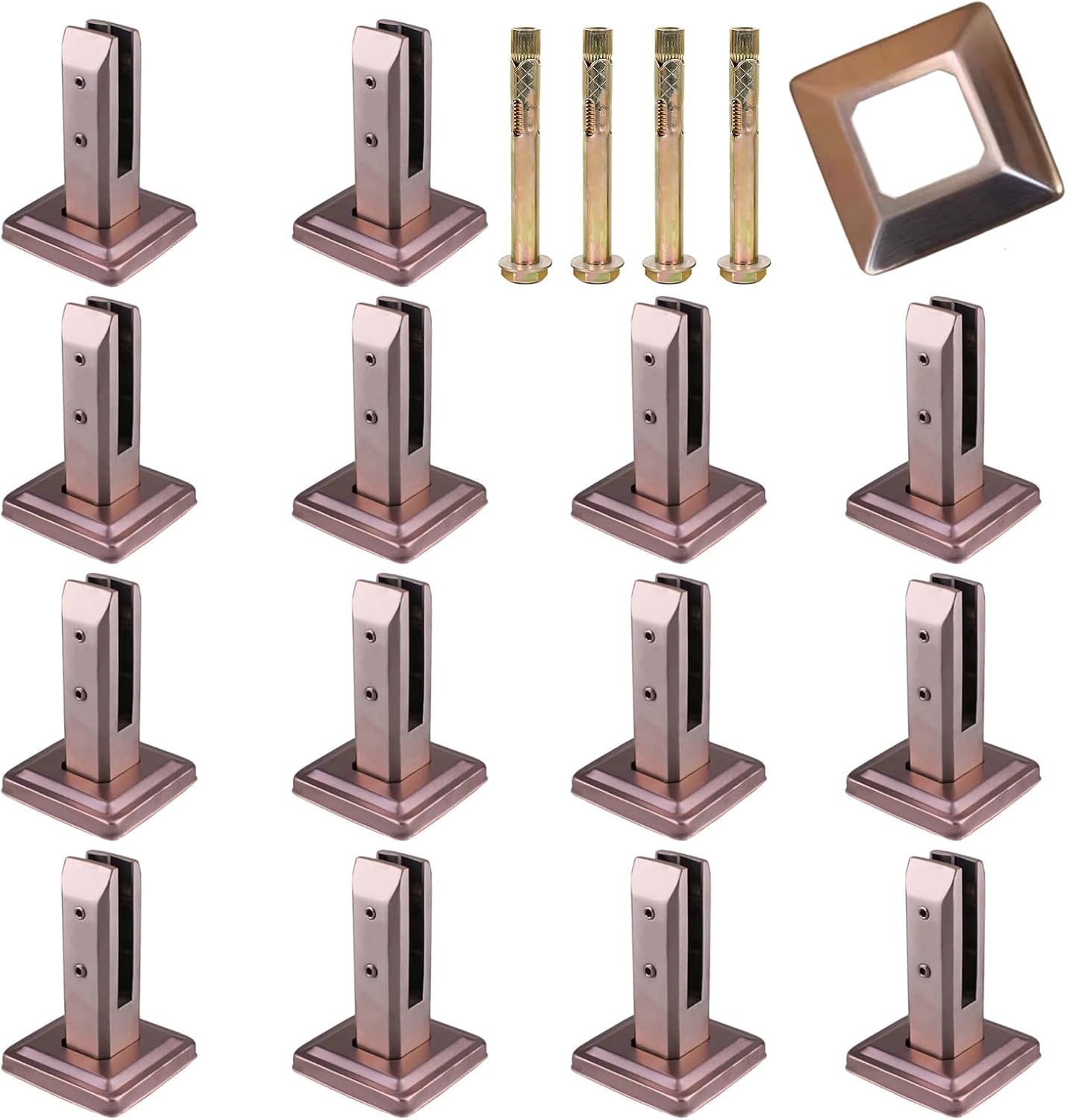 14pcs Square Glass Clamp 304 Stainless Steel Heavy Duty Spigot Glass Clamp Pool Fence Railing Post Clamps For Glass Thickness 10mm-14mm,Rose gold,160mm