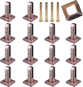 Pool Fence 304 Stainless Steel Glass Mounting Brackets, 10-14mm Handrail Balustrade Fence Spigot Glass Clamp Staircase Home Garden Glass BracketPack of 14,Rose gold,200mm