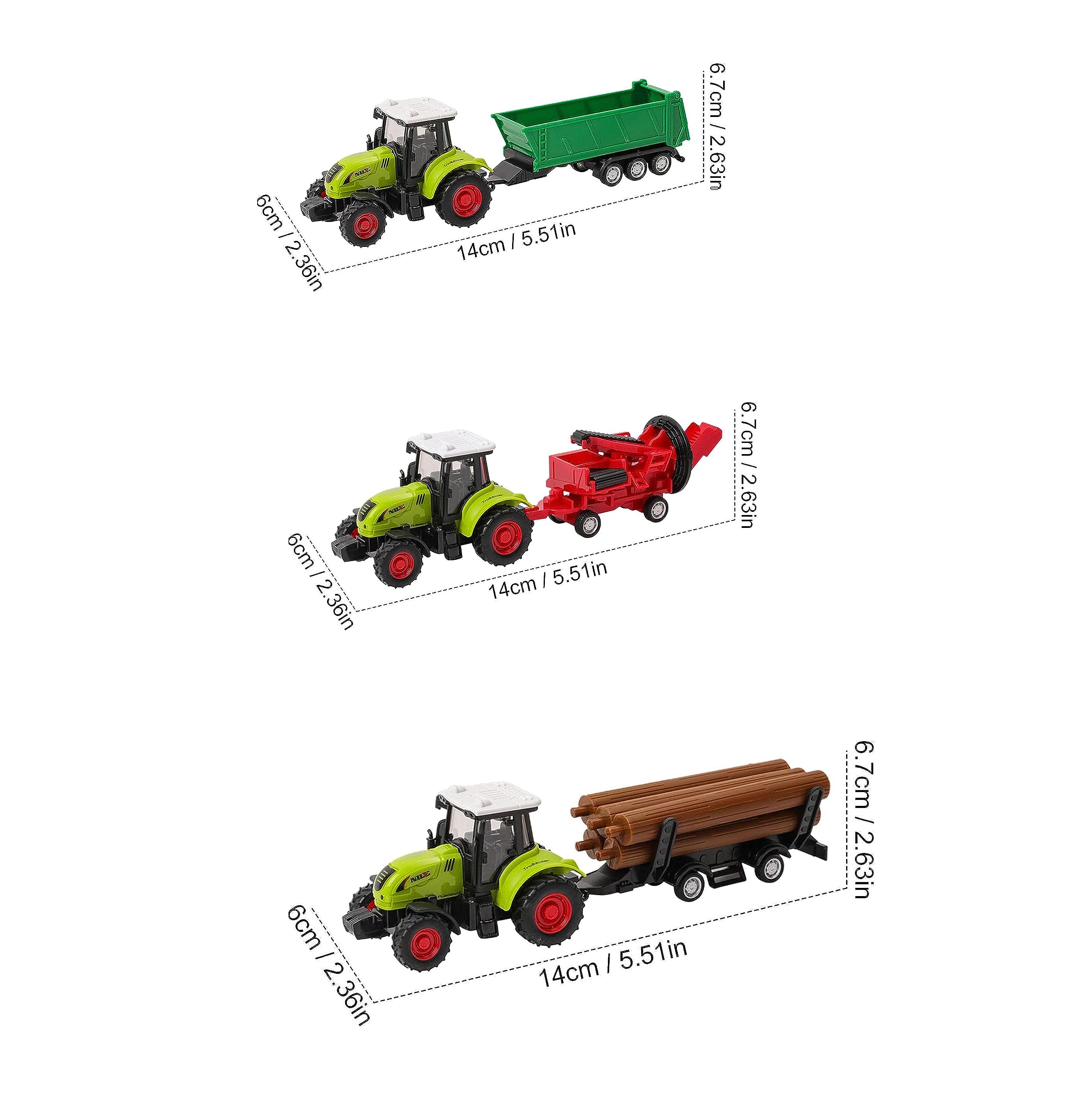 Ensemble de Jouets de la Ferme 1:55, 2 tracteurs à Friction, Un avec Chargeur Frontal et Pince à bûches + 3 remorques universelles + 5 Troncs d'arbre pour Les Enfants à partir de 1 an