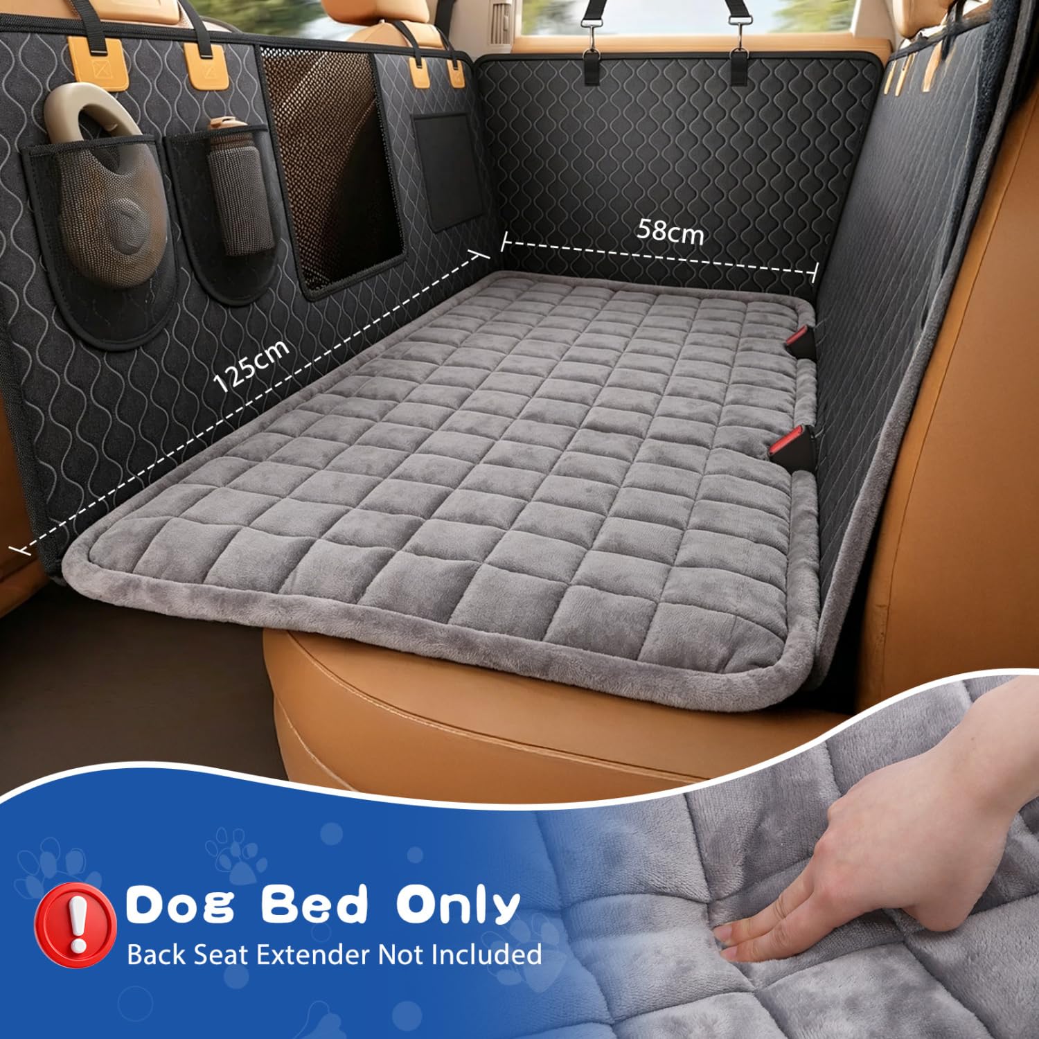 Nobleza – Tappetino per Cani sul Sedile Posteriore, Antiscivolo Grigio – Adatto a SUV, Camion e prolunghe sedili – Tappeto da Viaggio per Animali – 125x58 cm