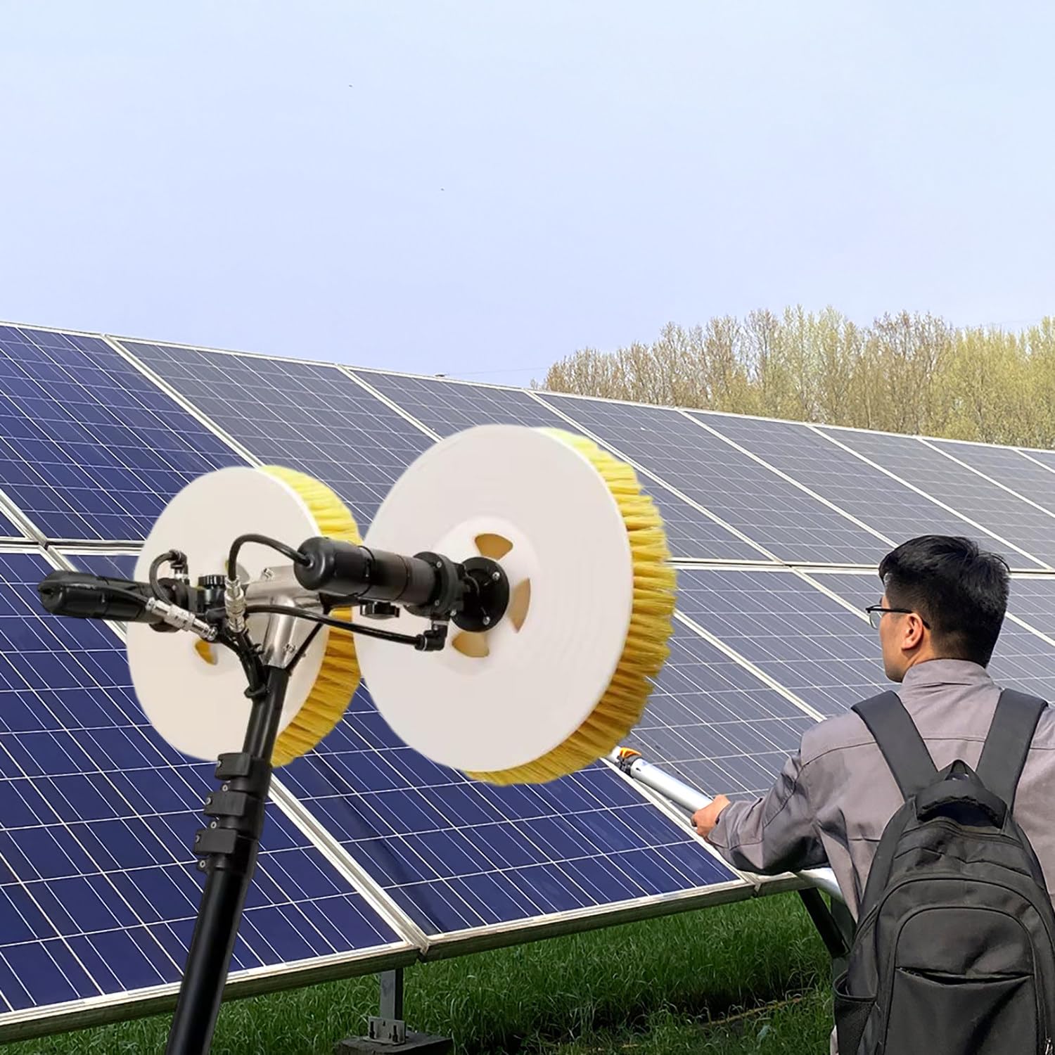 AYCDL Photovoltaic Panel Cleaning Kit with Telescopic Rod and Double-Head Rotating Brush for Efficient Solar Maintenance,5.5M