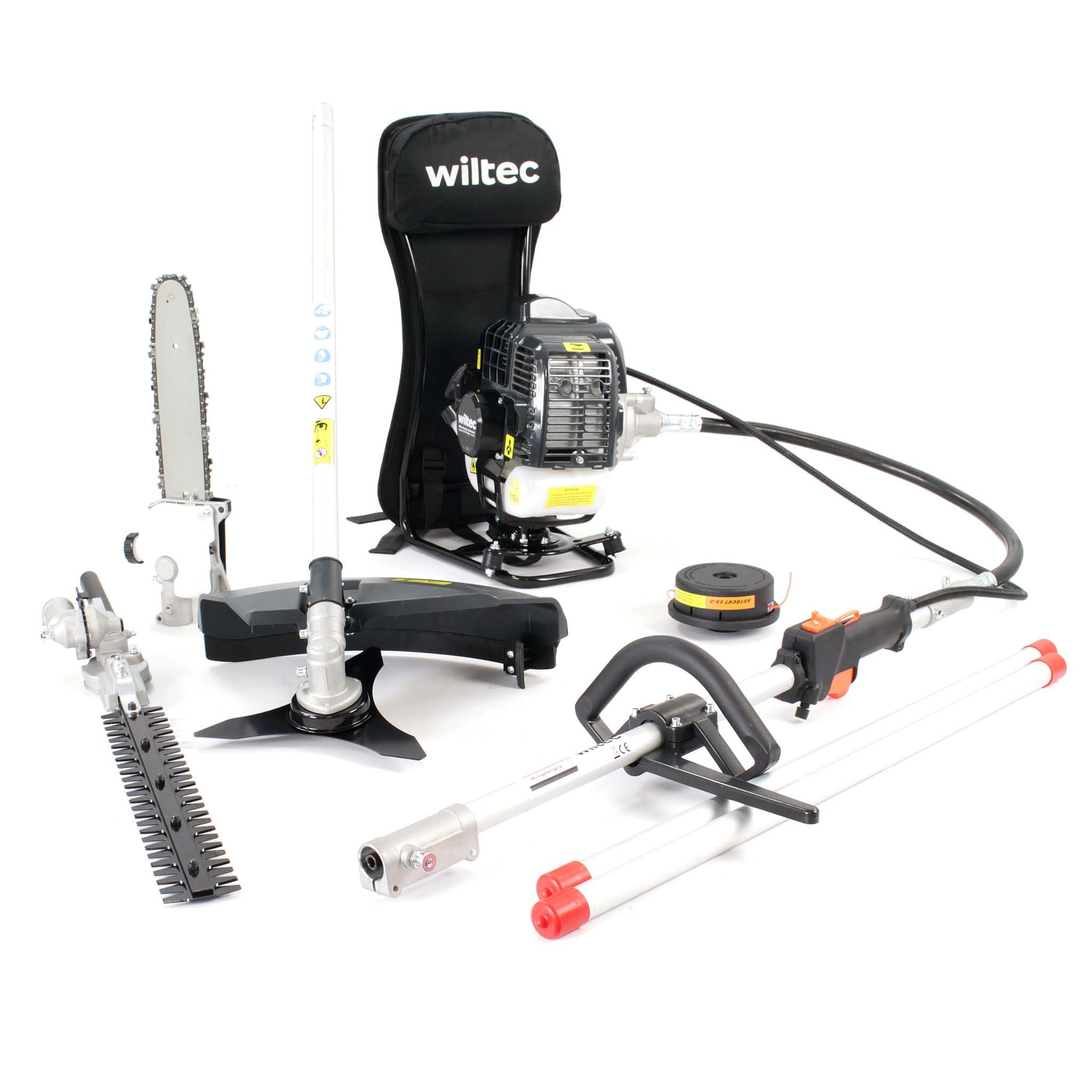 Wiltec 4-in-1 Multi Gardening Tool with 2-stroke Motor incl. Extension e.g. Hedge Shears Pole Pruner