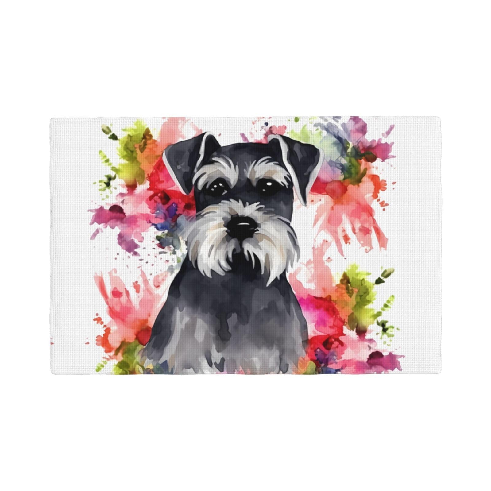6PCS Linen Placemats Set Schnauzer Place Mat for Dining Table 12x18 Inch Heat Resistant Place Mats Non-Slip Table Mats for Kitchen Weddings Party Decor Indoor/Outdoor