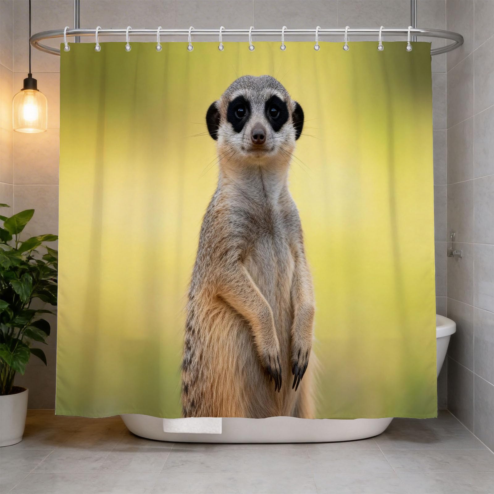Hongduo 3D Mongoose Shower Curtain for Stalls Bathtubs African Grassland Bathroom Decor Shower Curtain Set Polyester Fabric Waterproof 180x180cm/71X71 Inch with Hooks