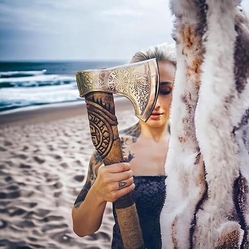 Miniatura 4 de Axe - Custom Handmade Stainless Steel Viking Axe Gorgeous style ax - Solid Wood Handle with leather sheath beautiful art on head and Handle, Battle