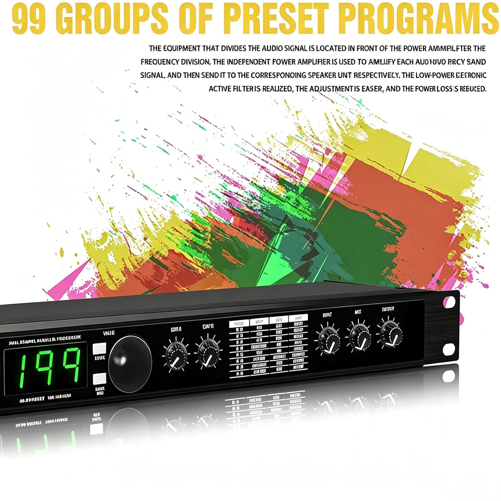 JOSBY Procesador De Audio Digital, Conmutación Libre De 199 Memorias De Efectos De Sonido, Retardos Y Múltiples Efectos, con Carcasa Metálica Y 99 Programas Preestablecidos