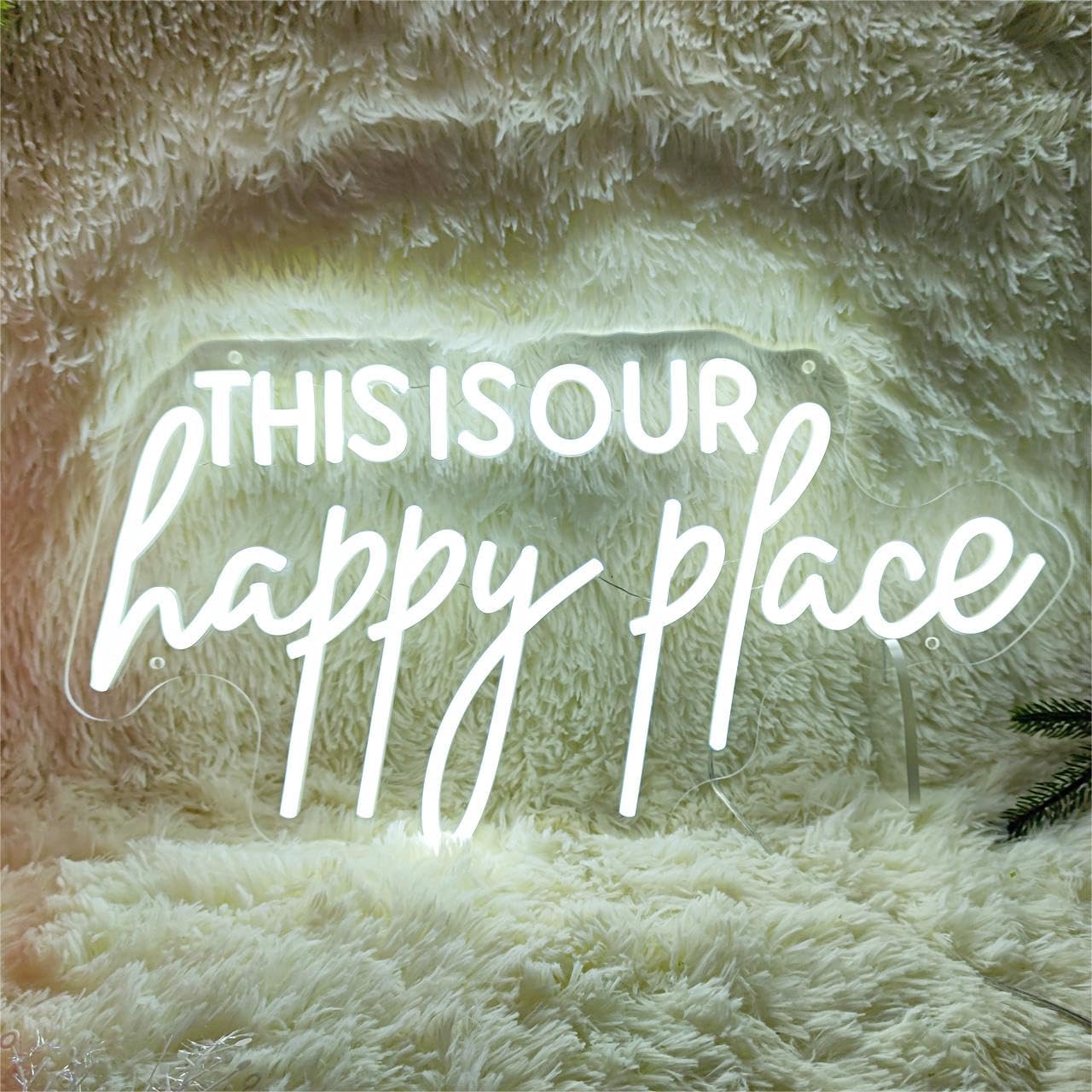 This is our Happy Place Neon Sign for Wall Decor,Led Signs,Decoration Neon Lights for Party Family Wall Decor Cute Neon Signs Engagement Birthday Wedding Party,SIGNVIA,Size:50 * 27.4cm