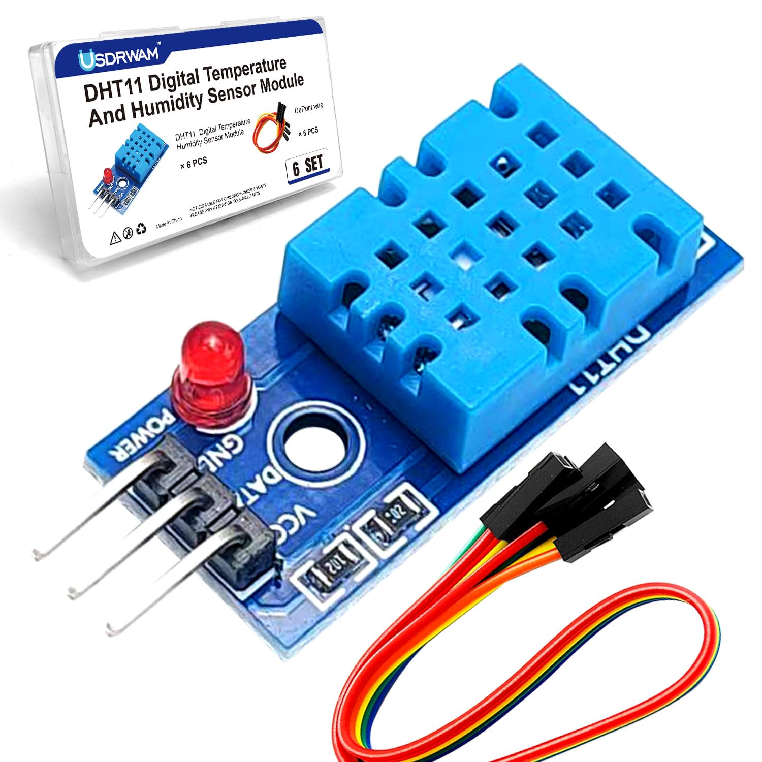 6 Set Digital Temperature and Humidity Sensor Modules, Compatible with DHT11, 3.3V–5V Sensors for Arduino with Dupont Wires