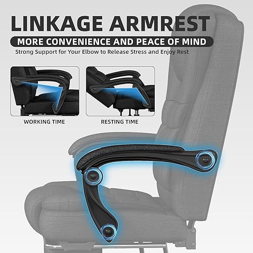 Miniatura 6 de Silla de oficina, silla de juegos de tela grande y alta con reposapiés, cómodas sillas de escritorio ejecutivas para computadora, base giratoria
