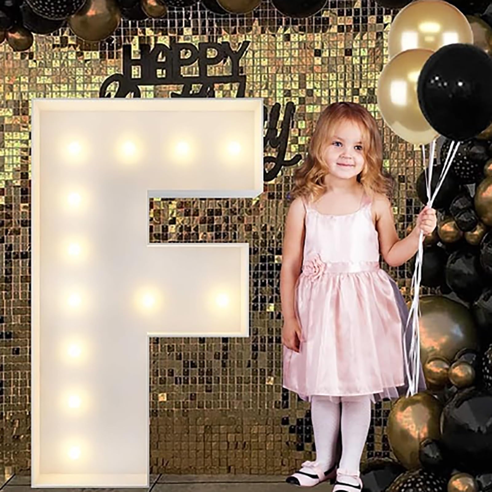 Alphabet LED Lights, 4ft Large Marquee Cardboard Letters For Birthday, Graduation Decorations Wedding Home Decoration(F,100cm/3.3ft)