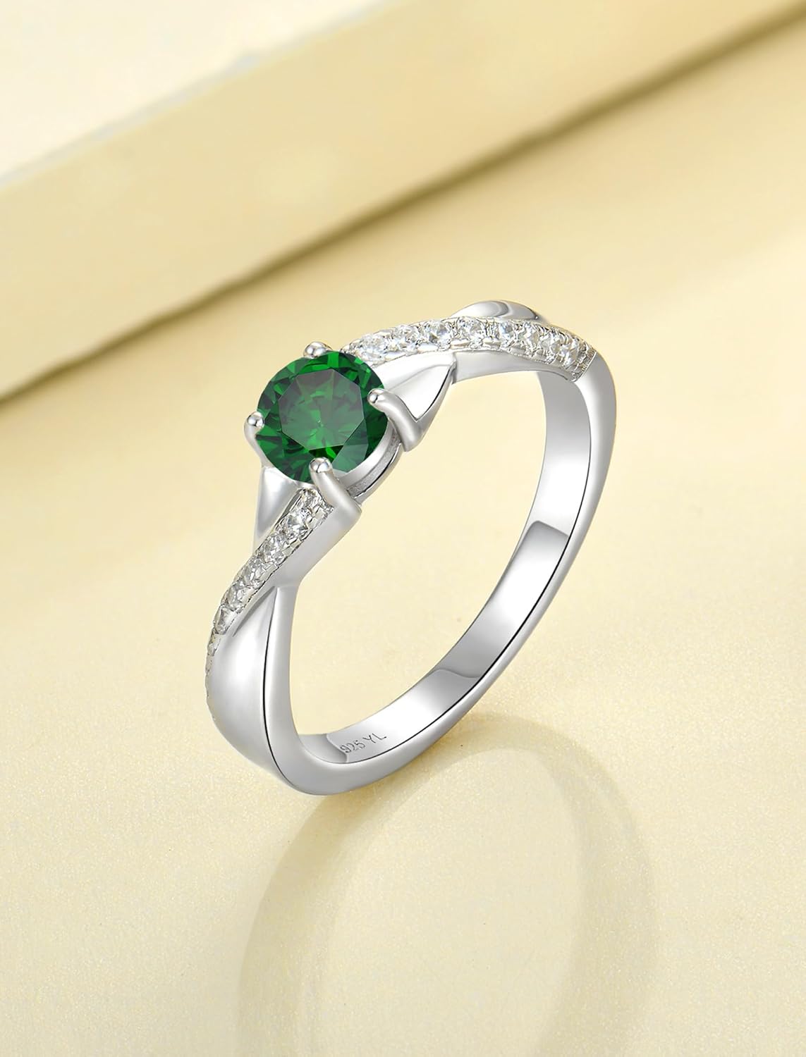 YL 925 Sterling Silver Engagement Rings 5MM Round Cut Birthstone Infinity Ring for Women