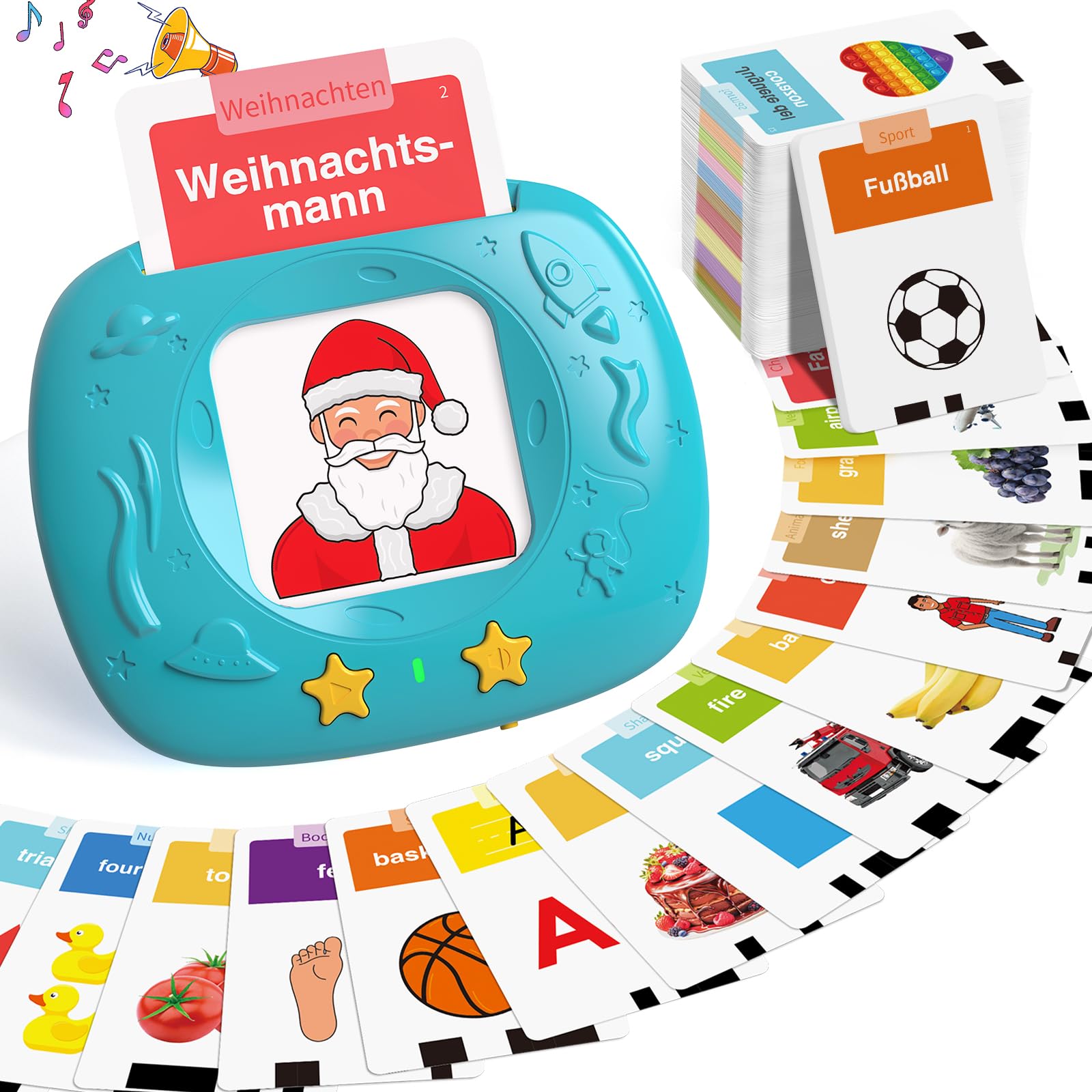 HOMESTEC Spielzeug ab 2 jahre - Deutsche Sprechende Lernkarten 144 Blätter 288 Wörter, Learnspielzeug für Kind im Vorschulalter 2 3 4 5 Jahre, Geschenke für Kinder Geburtstag, Blau