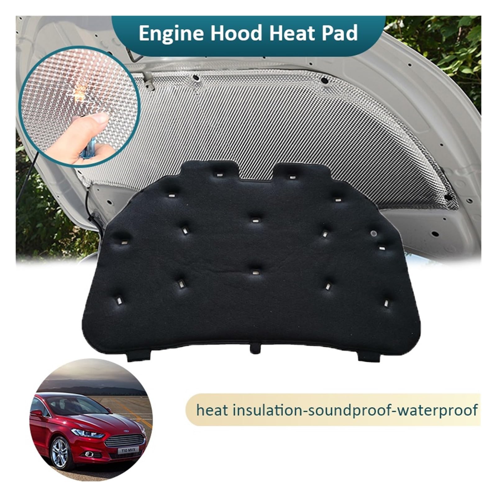 Funda de algodón para la Pantalla insonorizante del capó Delantero del Ford Mondeo Fusion 2013-2016 Aislante térmico y acústico para el cortafuegos del Coche (Material Pet).