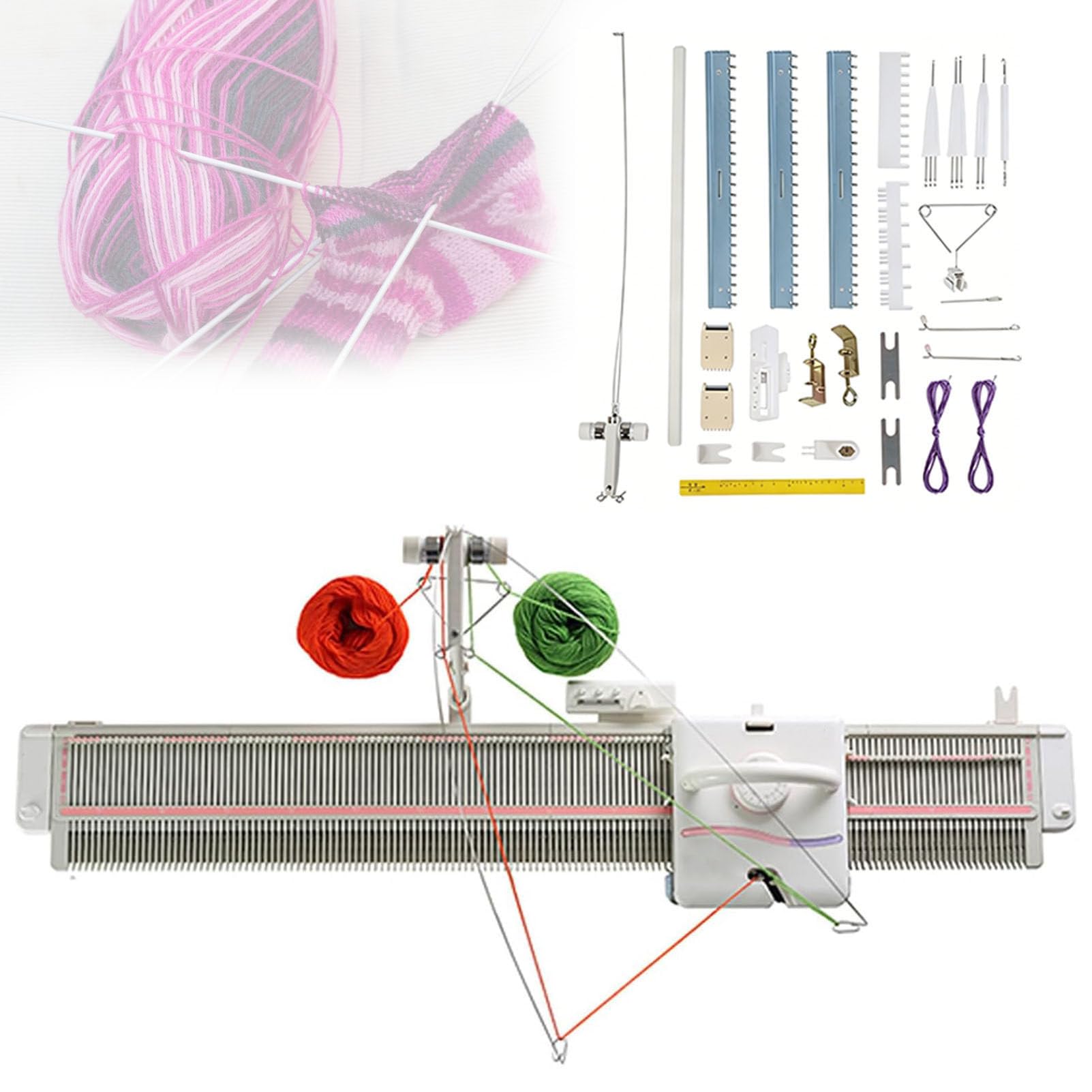 Automatyczna maszyna dziewiarska, średnia grubość 6,5 mm z igłami do przędzy i akcesoriami do skarpet DIY, czapek, szalików - idealna dla początkujących i entuzjastów rękodzieła