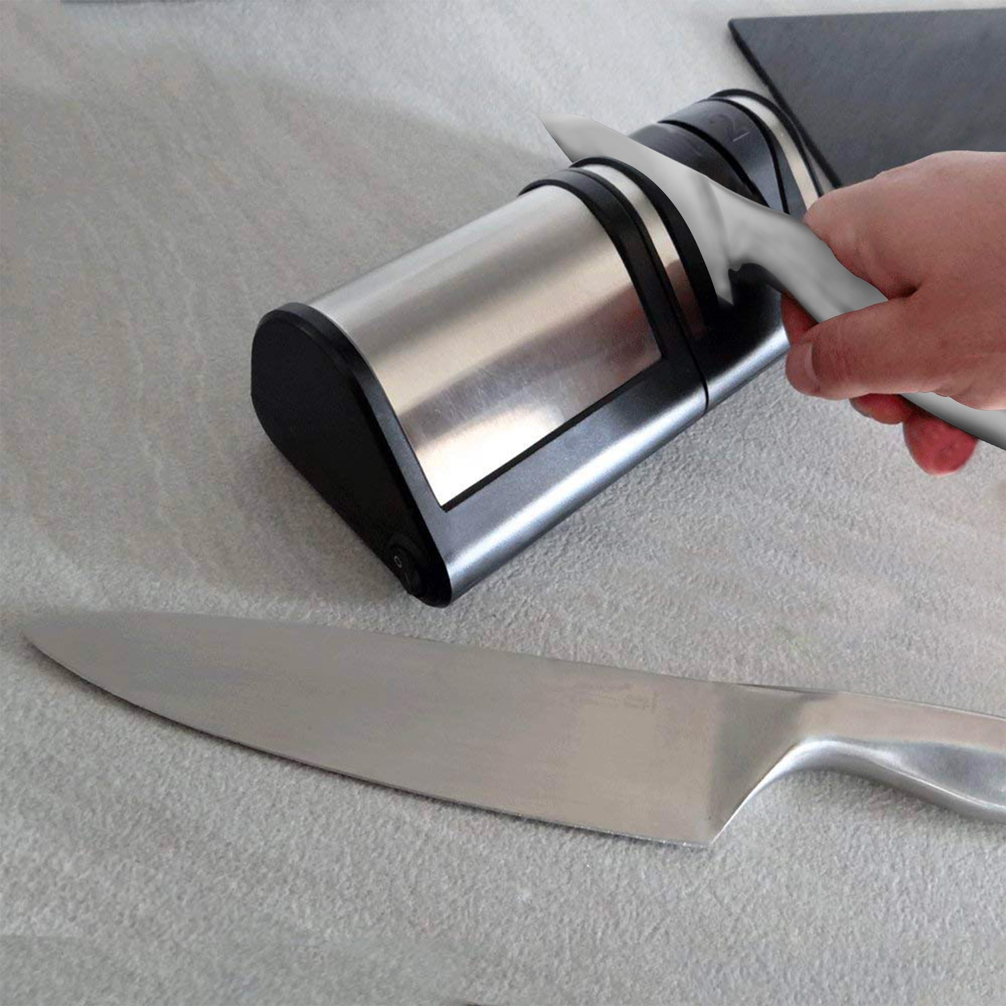 FISHTEC - Aiguiseur électrique Master Blades noir - 4 fentes diamant affûtage et polissage - Pour couteaux acier et céramique - Appui stable antidérapant - Nettoyage facile démontable