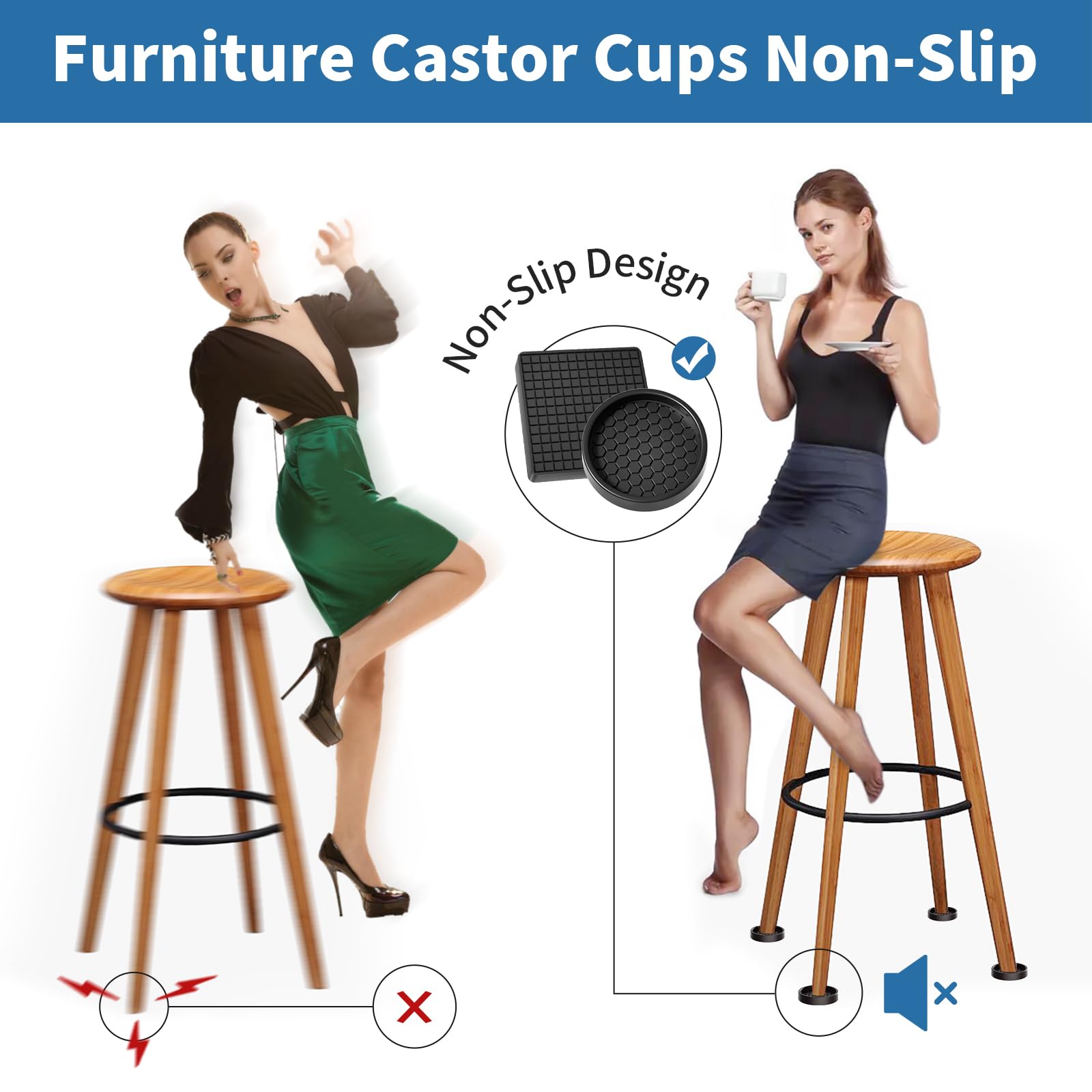 8 Pieces 2x2inch Non Slip Furniture Pads- Rubber Anti Skid Caster Cups, Leg Coasters- Couch, Chair, Feet, And Bed Stoppers- Anti-Sliding Floor Protectors (8, Round Brown - View #6