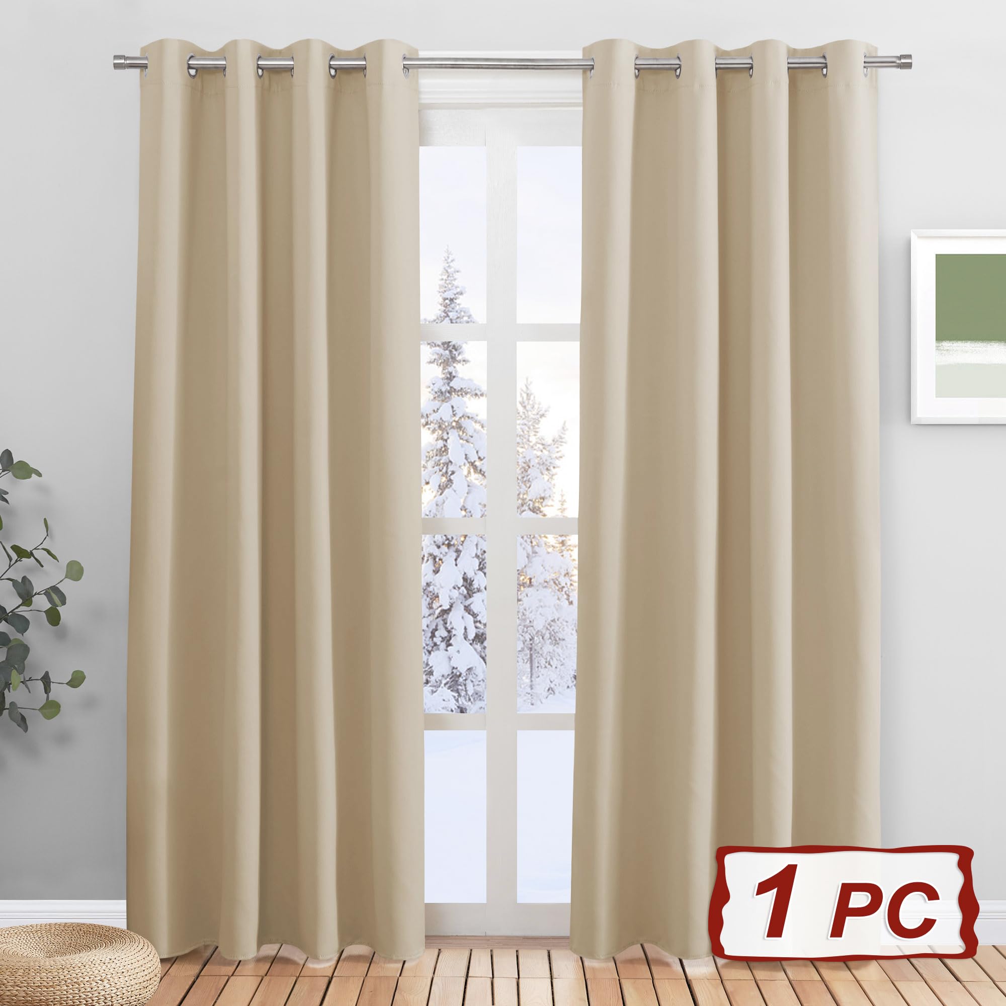 PONY DANCE Tenda Oscurante Camera da Letto Moderne Tende Termiche Isolanti per Soggiorno Blackout Curtain per Porta Interna 1 Pezzo L 140 x A 200 cm, Beige