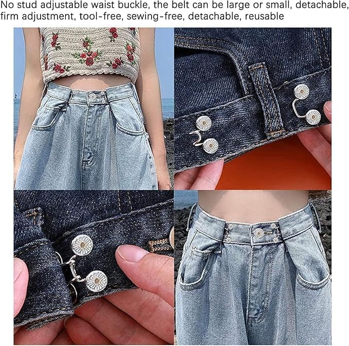 AJS ENTERPRISE Adjustable Jean Button Pins 2 Sets | No-Sew Waist Buckle Extender for Jeans, Pants & Trousers | Reusable Metal Button Replacement 3